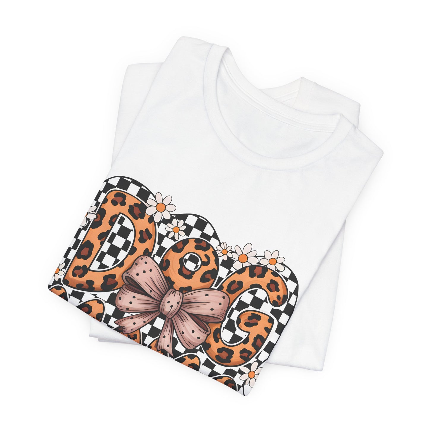 Dog Mama Leopard Print Tee — Floral Bow Pet Lover T‑Shirt