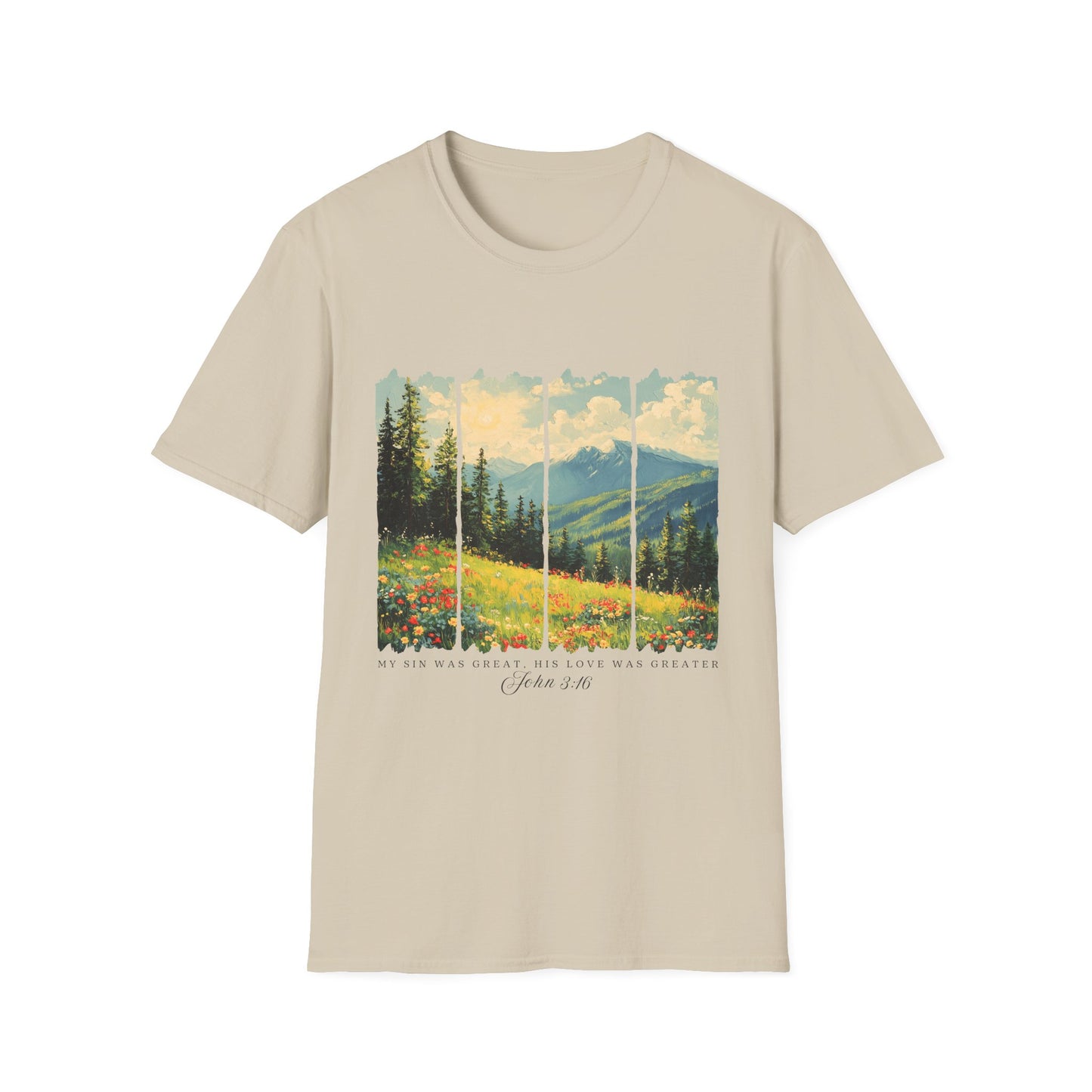 Mountain Meadow T-Shirt — Scenic Landscape Panel Tee
