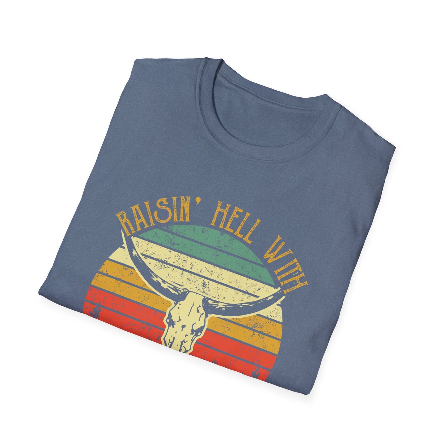 T-Shirt — Raisin' Hell With The Hippies And The Cowboys Vintage Skull Graphic