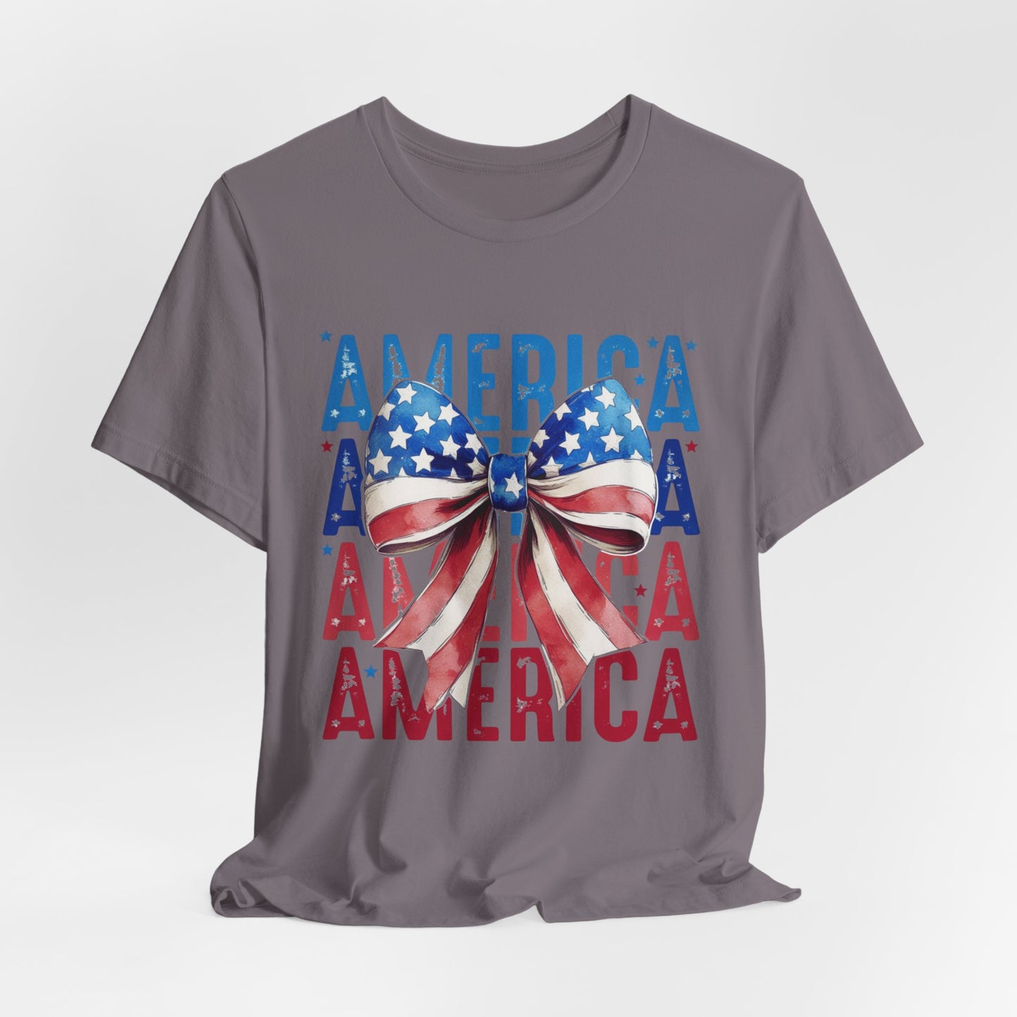 Patriotic America Bow T-Shirt — USA Flag Ribbon 4th of July Tee