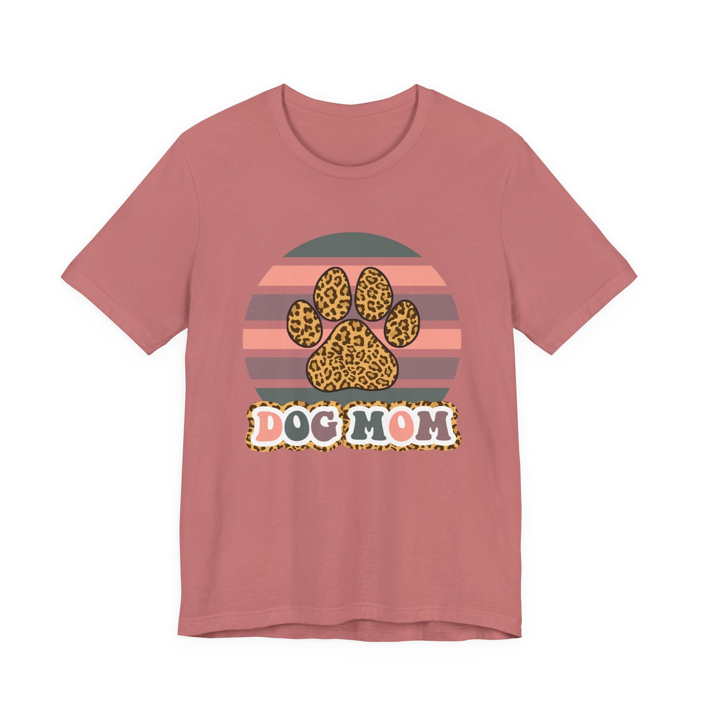 Dog Mom Leopard Paw Tee — Retro Striped Pet Lover T‑Shirt