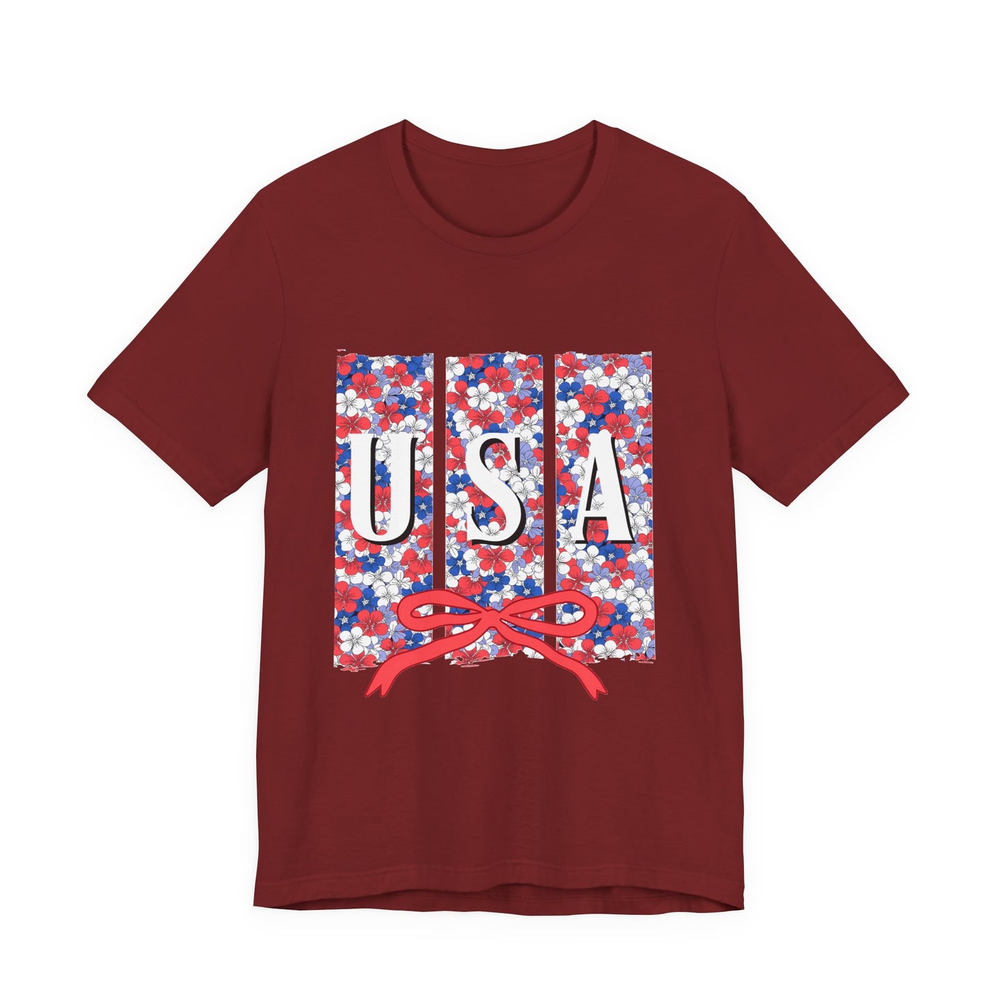 USA Floral Flag T-Shirt — Patriotic Red White Blue Tee (4th of July)