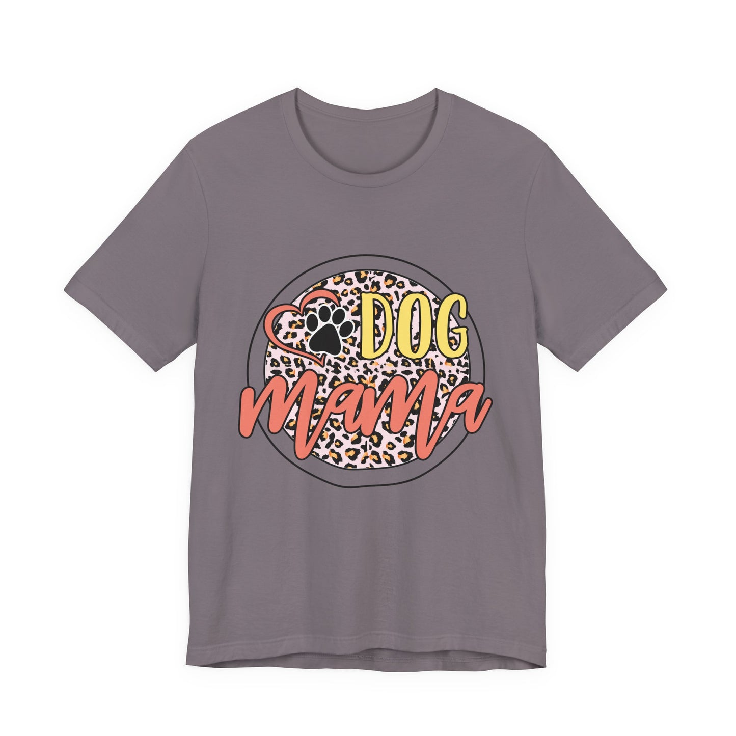 Dog Mama Leopard Circle Tee — Cute Paw Print Graphic T-Shirt for Women