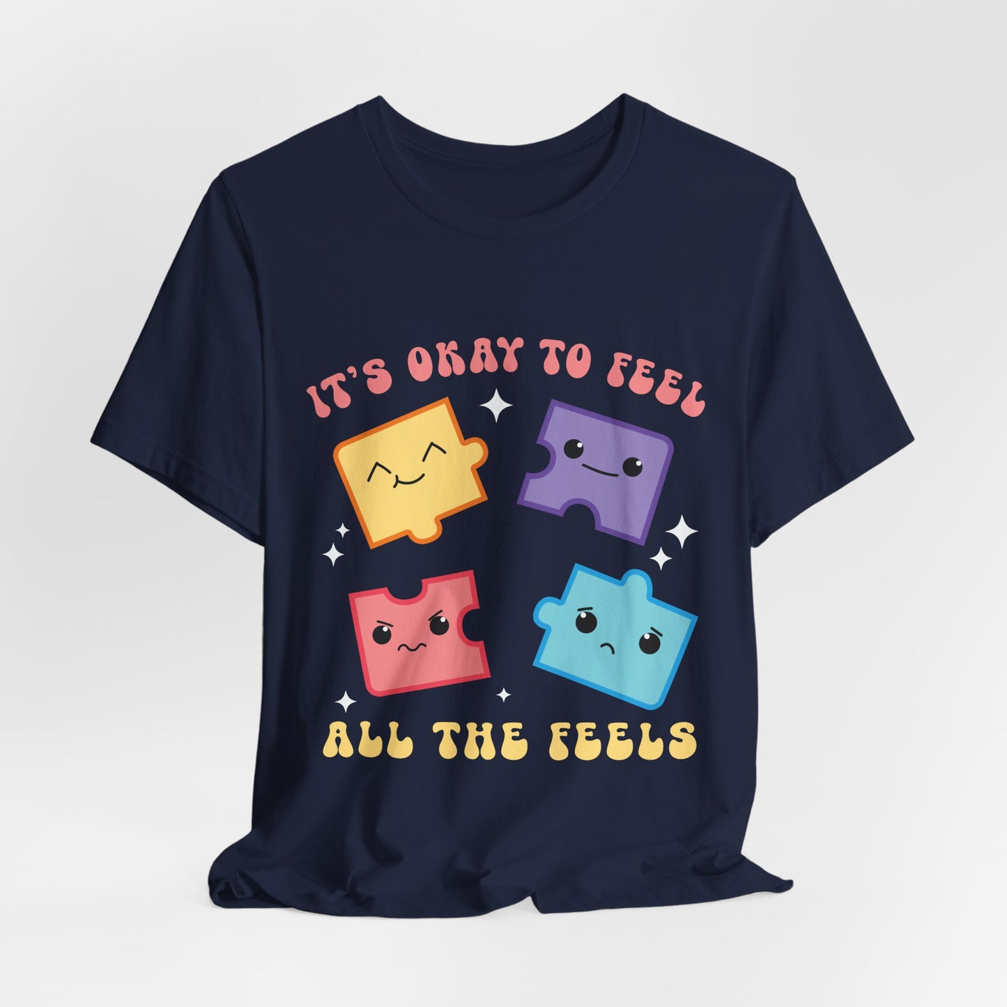 “It’s Okay to Feel” Puzzle Pieces Tee — Mental Health Awareness Comfort Shirt