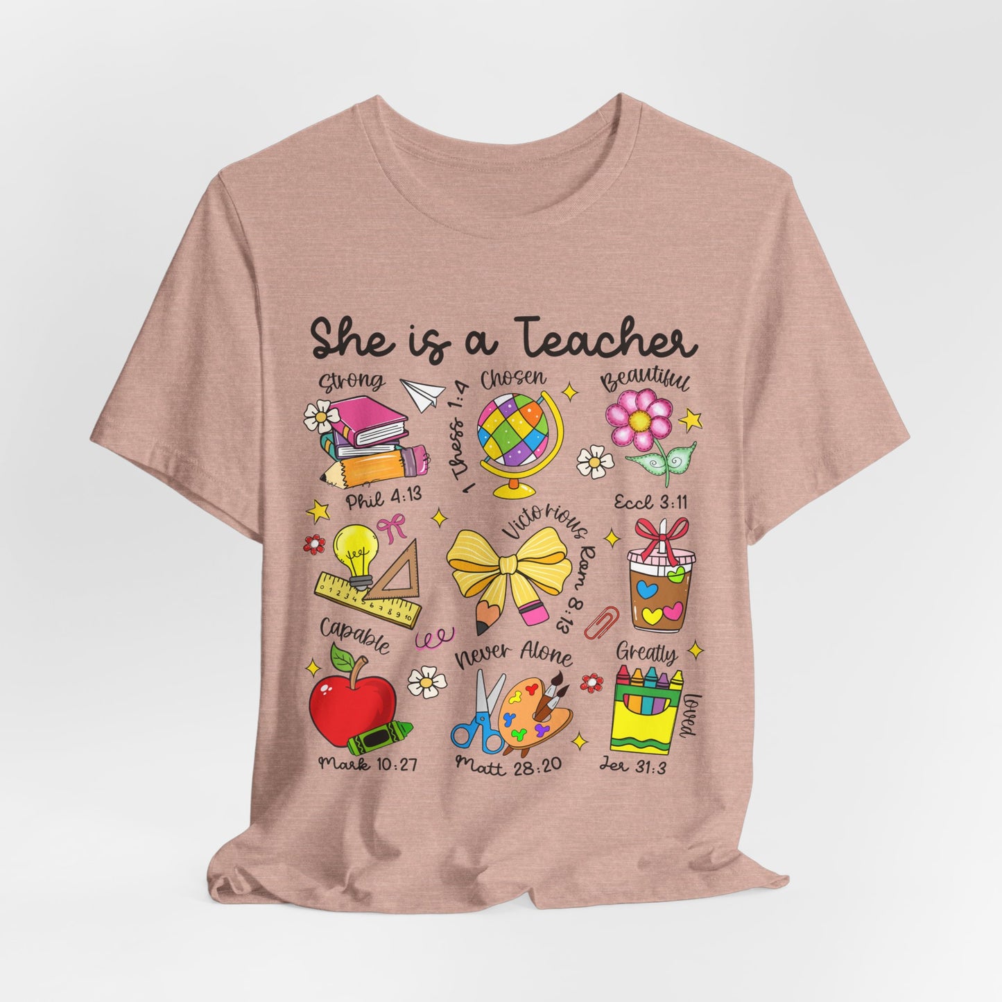 Teacher Illustrated Icons T-Shirt — "She is a Teacher" Appreciation Tee