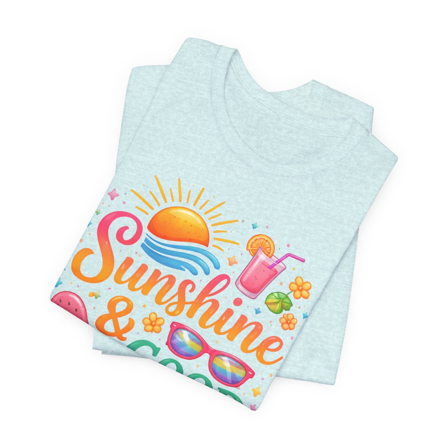 Sunshine & Good Vibes T-Shirt | Summer Beach Drink Sunglasses Popsicle Design
