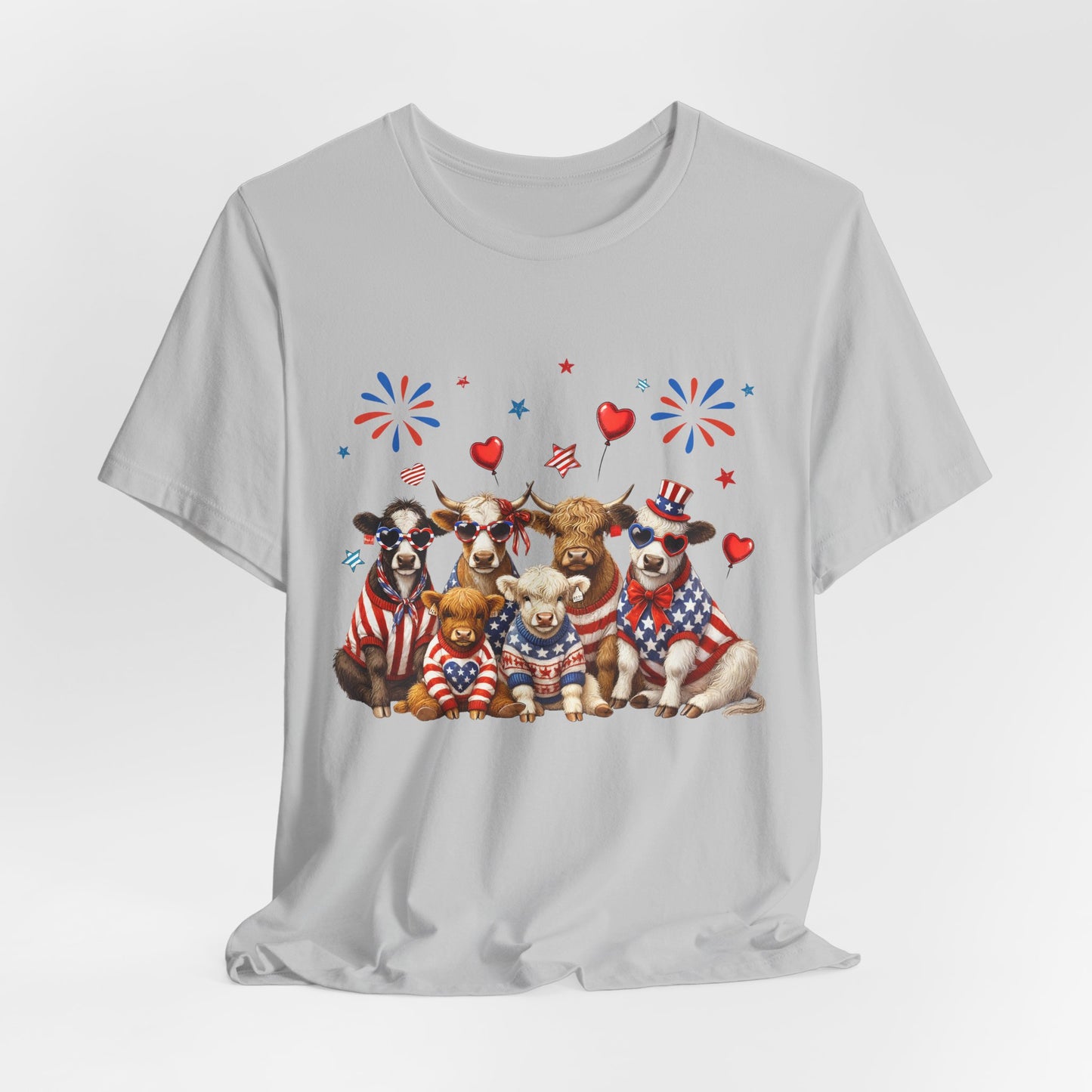 Patriotic CowsT-Shirt — Cute Cows in USA Outfit 4th of July Tee