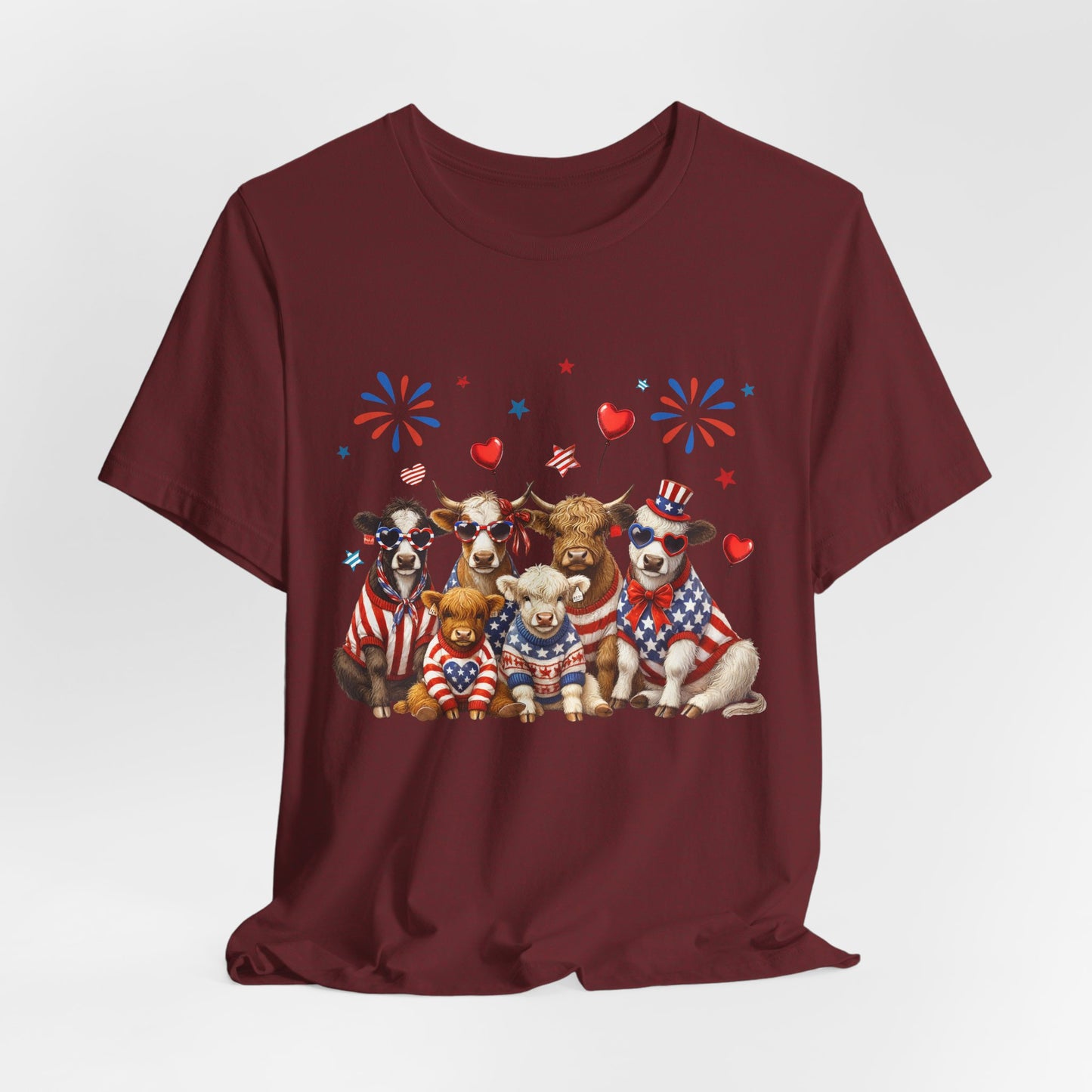 Patriotic CowsT-Shirt — Cute Cows in USA Outfit 4th of July Tee