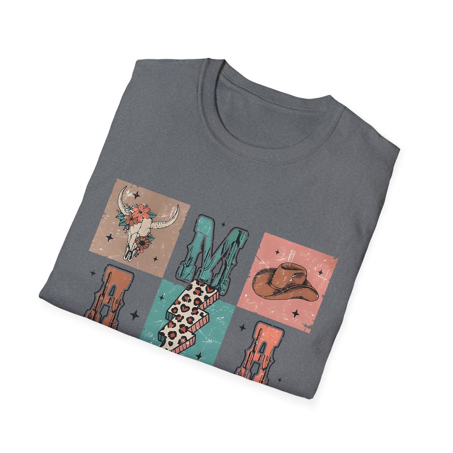 Mama Western Graphic T-Shirt — Cowgirl Boots, Hat & Floral Block Design