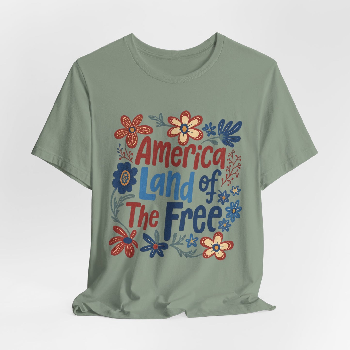 America Land of the Free Tee — Patriotic Floral 4th of July T-Shirt