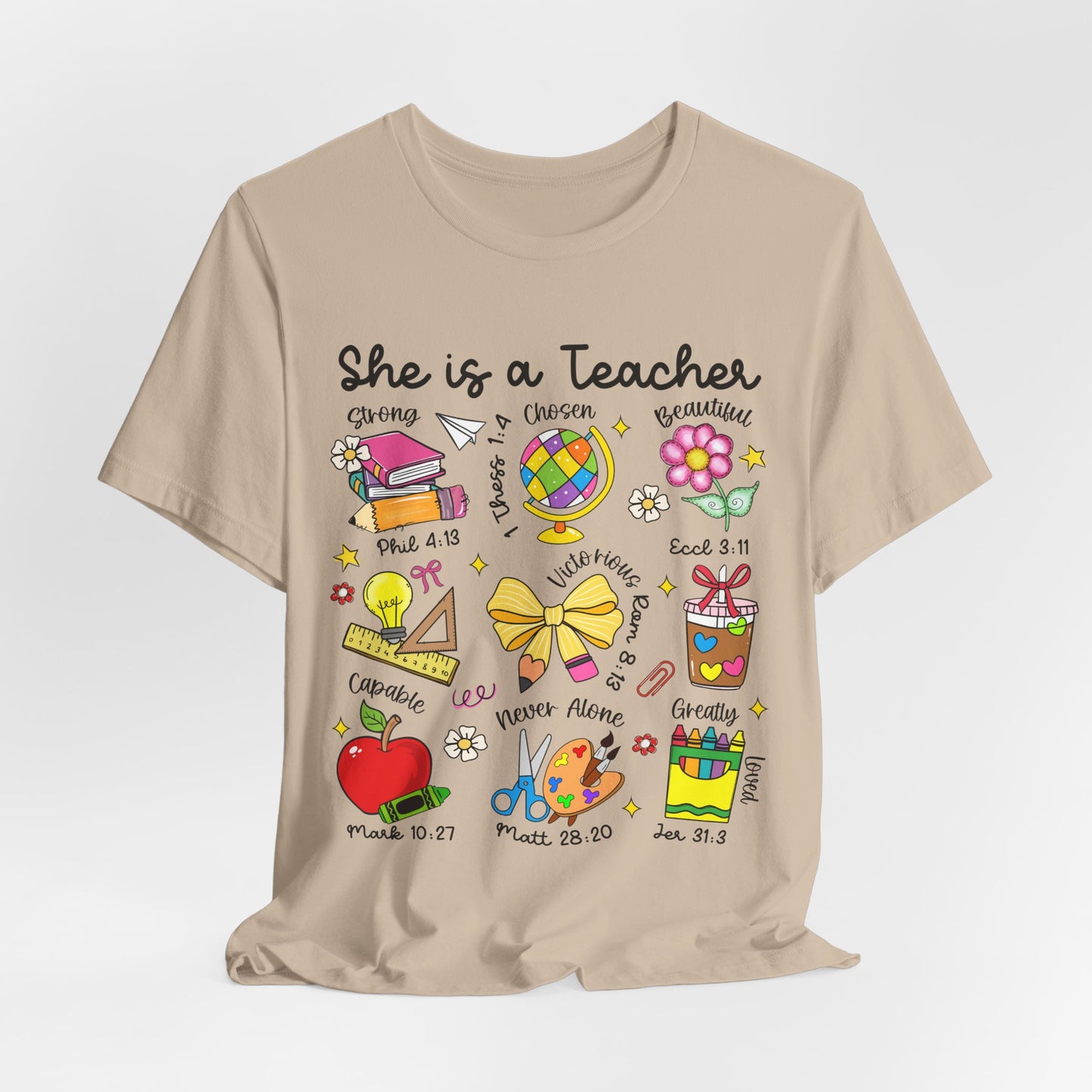 Teacher Illustrated Icons T-Shirt — "She is a Teacher" Appreciation Tee