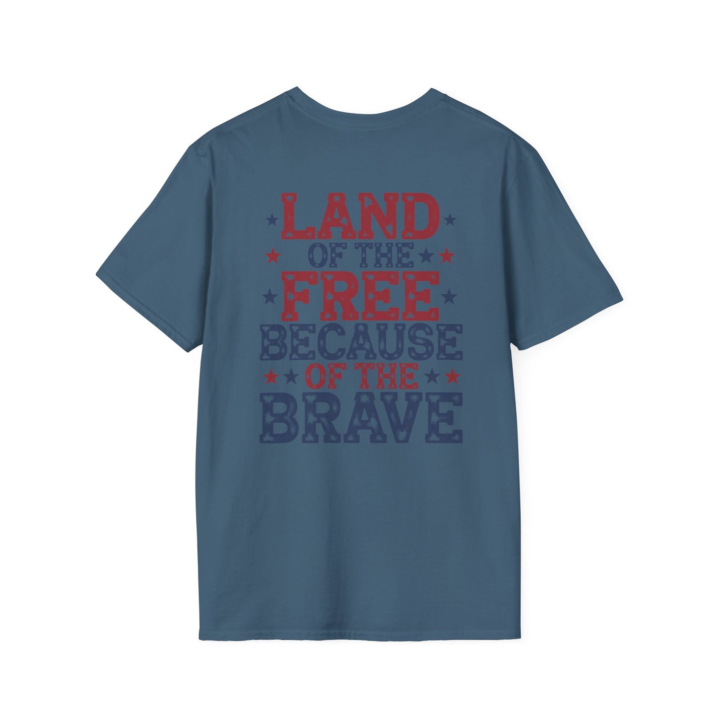 Patriotic Tee - "Land of the Free Because of the Brave" American Flag Bow
