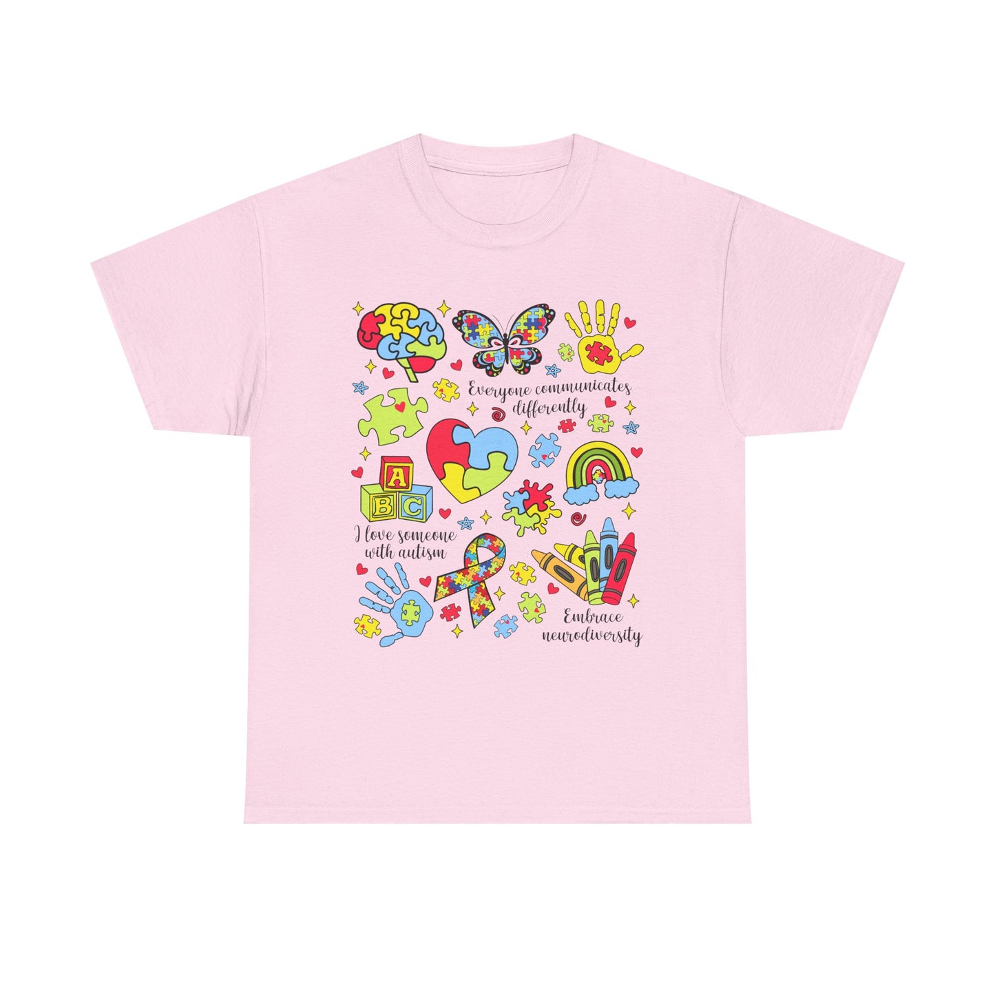 Autism Awareness Graphic Tee — Colorful Puzzle Heart & Hands Design