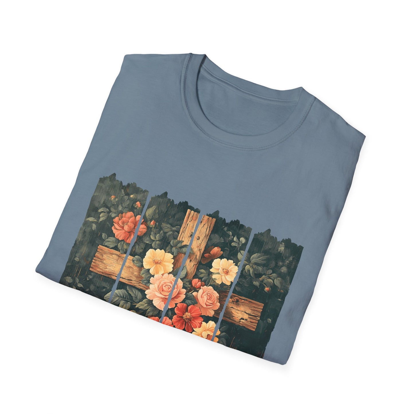 Floral Wooden Cross T-Shirt — Roses & Faith Christian Graphic Tee