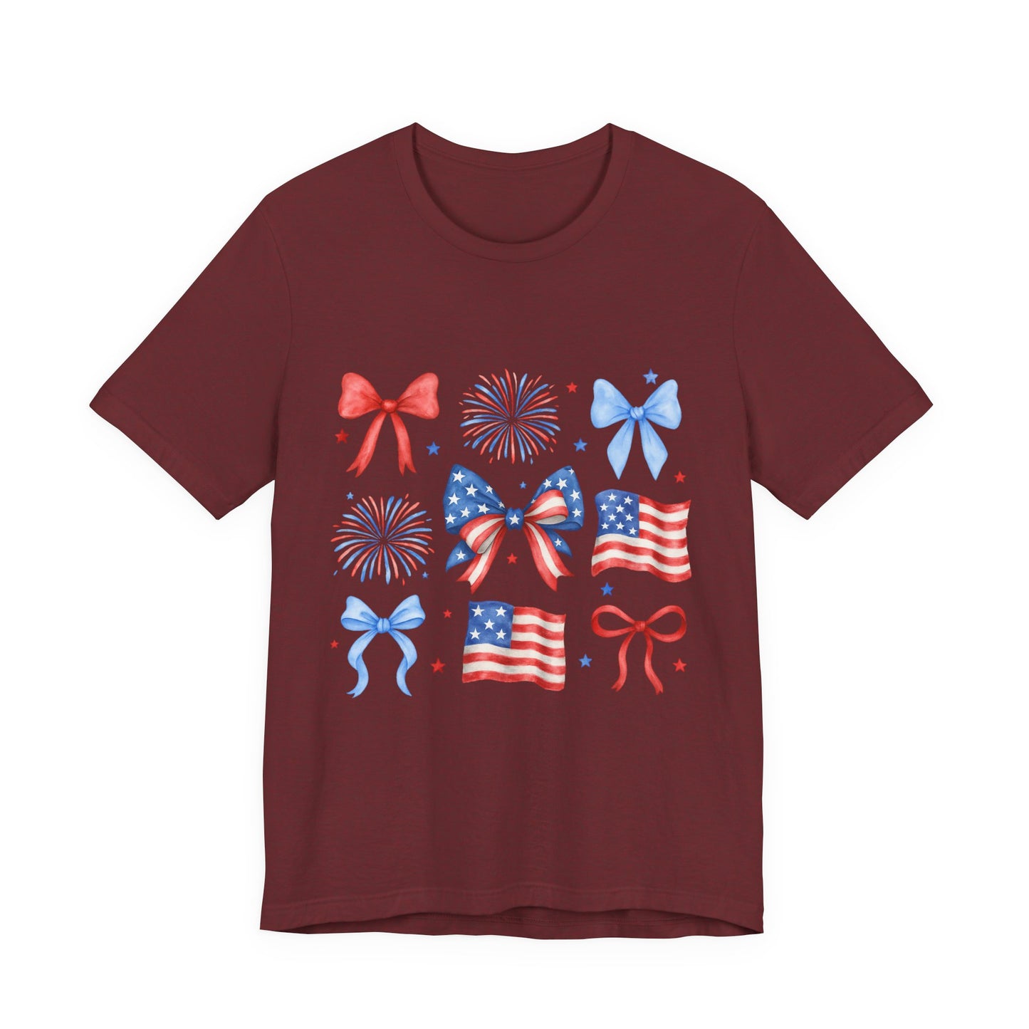 Patriotic Bows & Flags Tee — 4th of July Fireworks Graphic T-Shirt