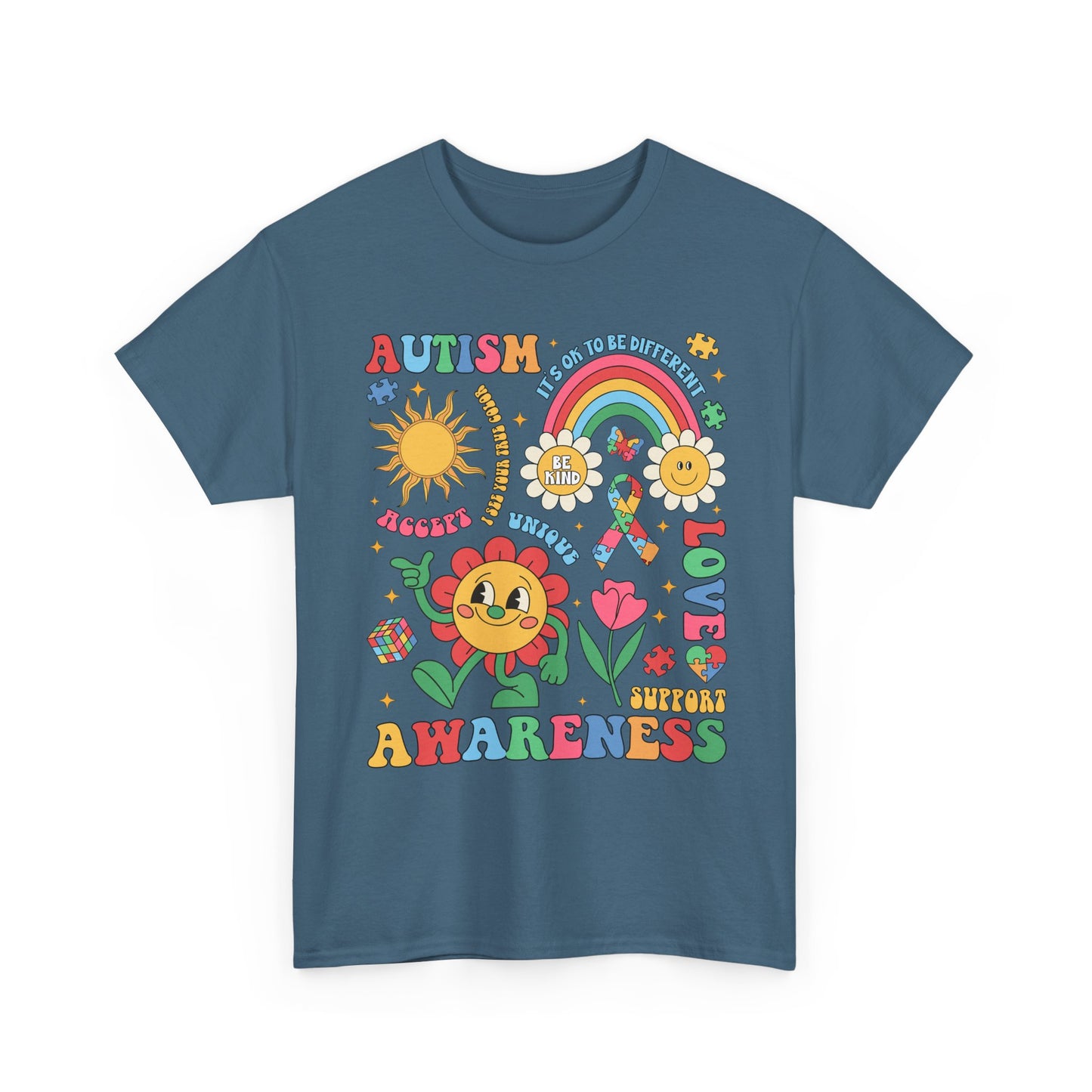 Autism Awareness Rainbow Floral Tee — Love, Support & Awareness T-Shirt