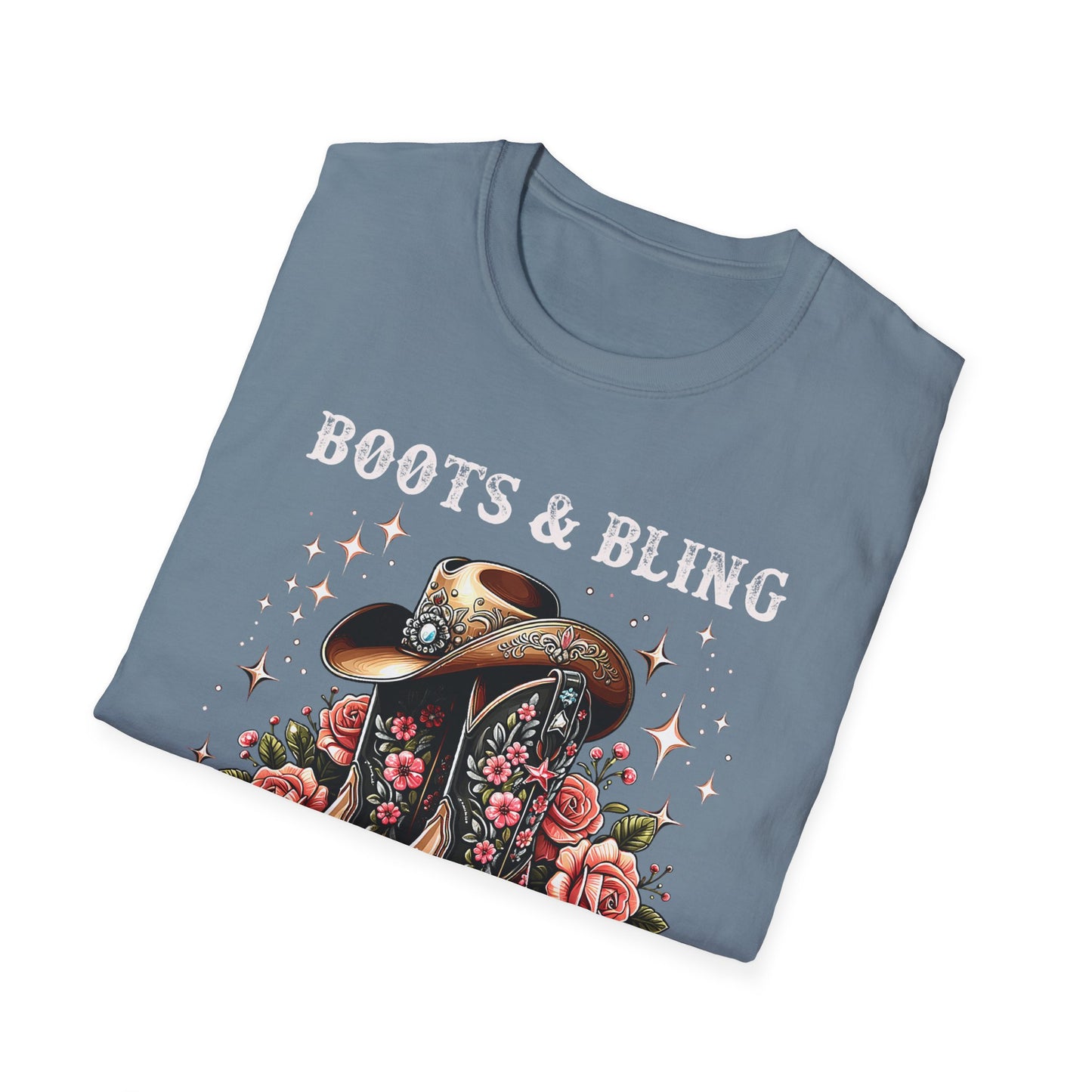 Cowgirl T-Shirt — "Boots & Bling" Floral Western Tee