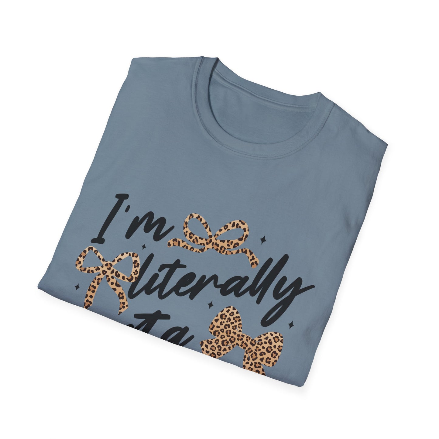 Teacher Graphic Tee — "I'm Literally Just a Teacher" Leopard Bow