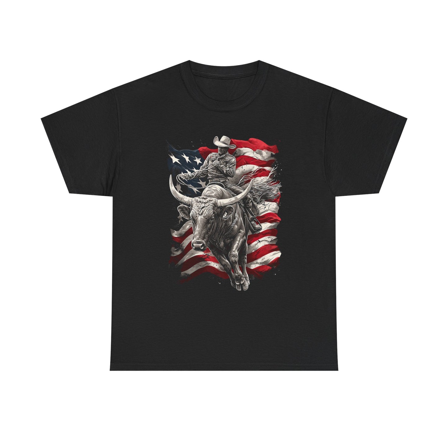 American Rodeo Bull Rider T-Shirt — Patriotic Flag Western Tee