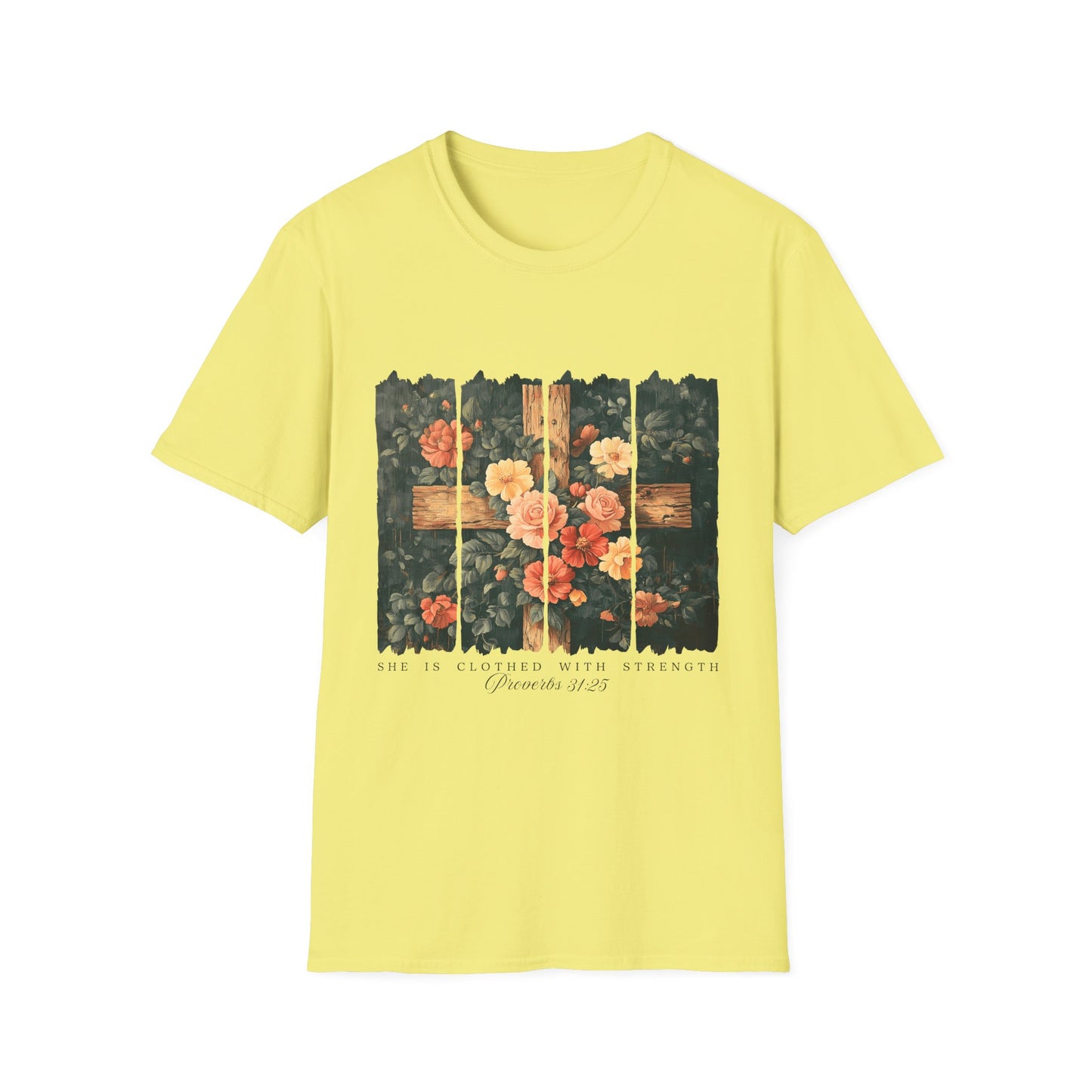 Floral Wooden Cross T-Shirt — Roses & Faith Christian Graphic Tee