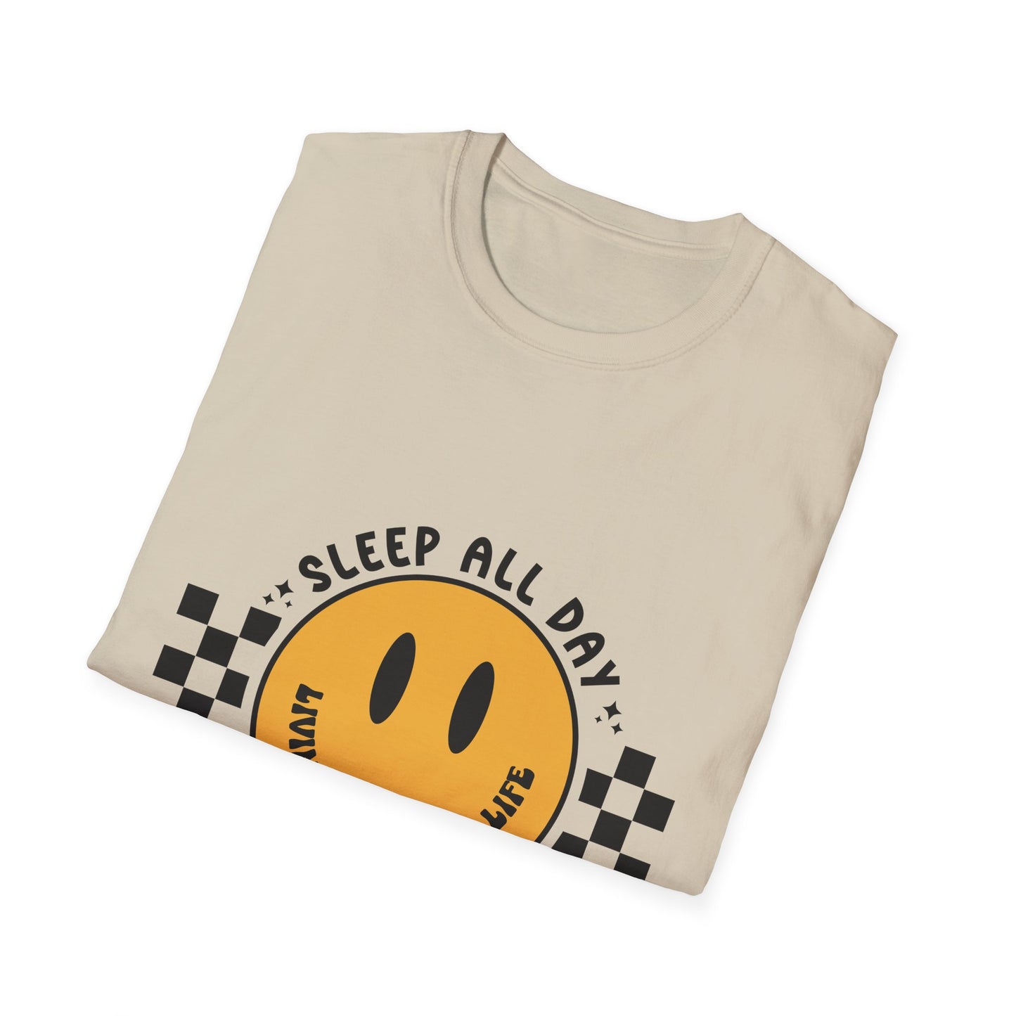 Nurse Smiley Tee — “Sleep All Day, Nurse All Night” Graphic T-Shirt