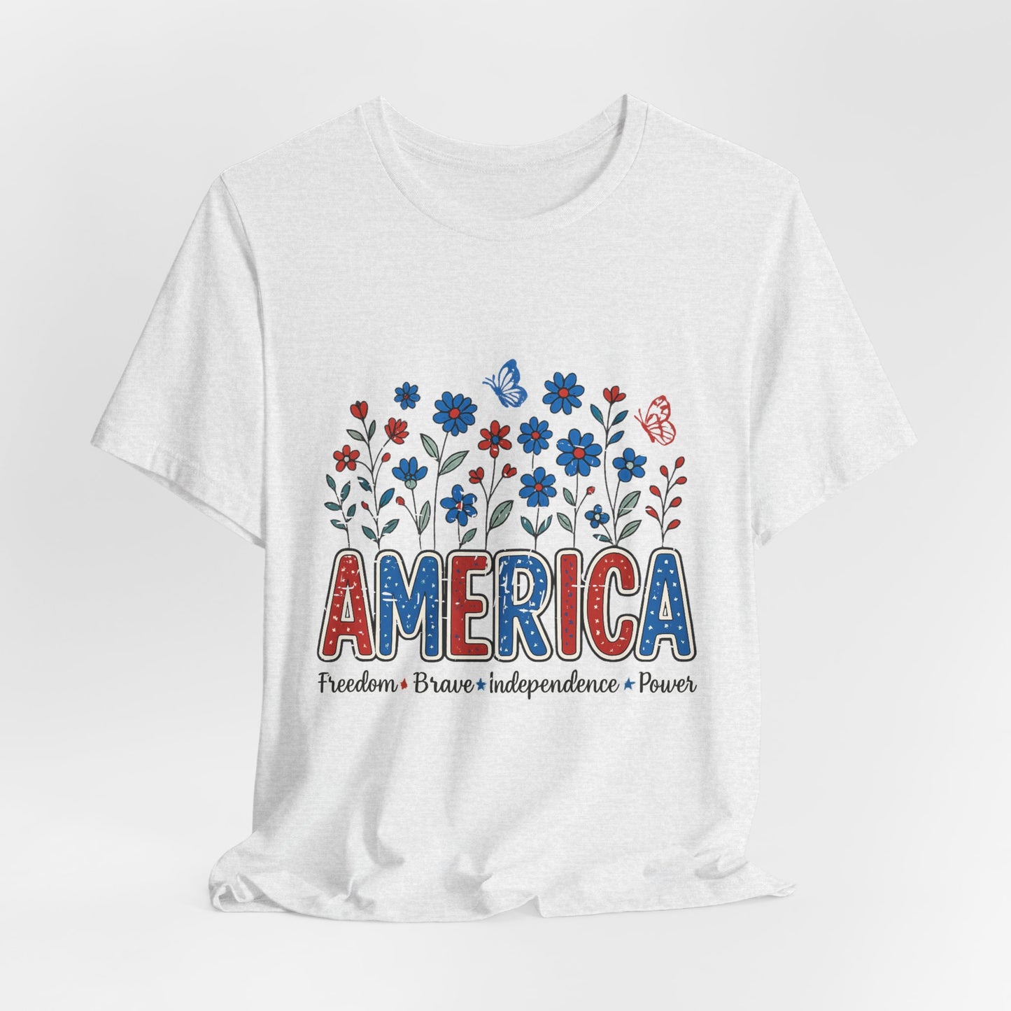 America Floral Tee — Patriotic Freedom, Bravery & Independence T-Shirt