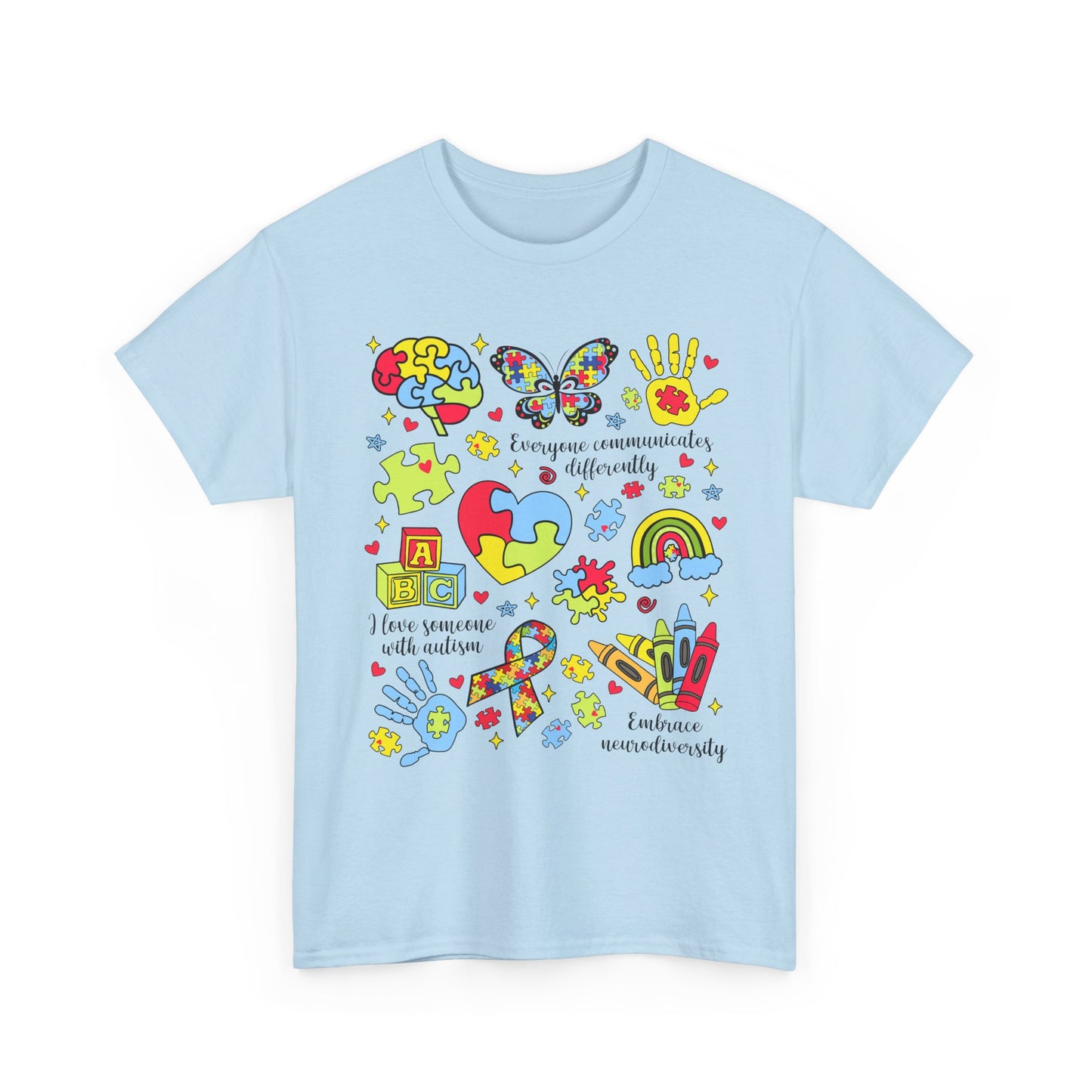Autism Awareness Graphic Tee — Colorful Puzzle Heart & Hands Design
