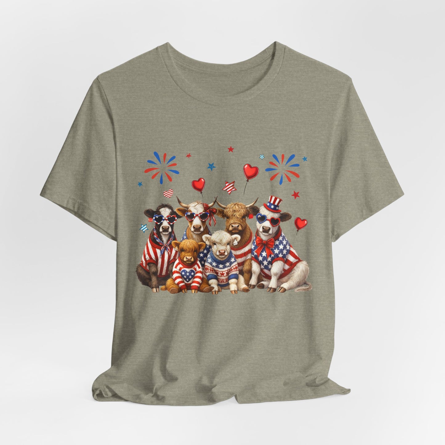 Patriotic CowsT-Shirt — Cute Cows in USA Outfit 4th of July Tee