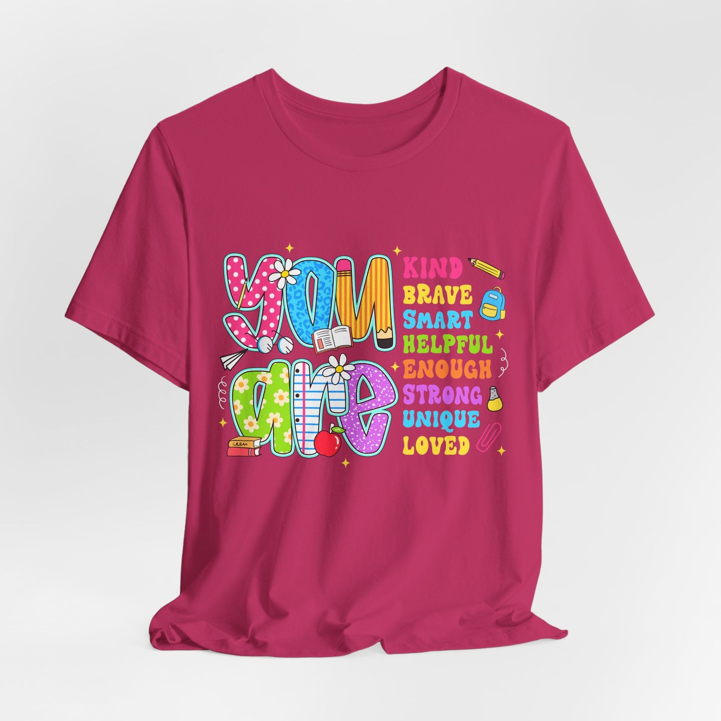 You Are Loved Kids T-Shirt — Colorful Positive Affirmation Tee (You Are Kind, Brave, Smart)