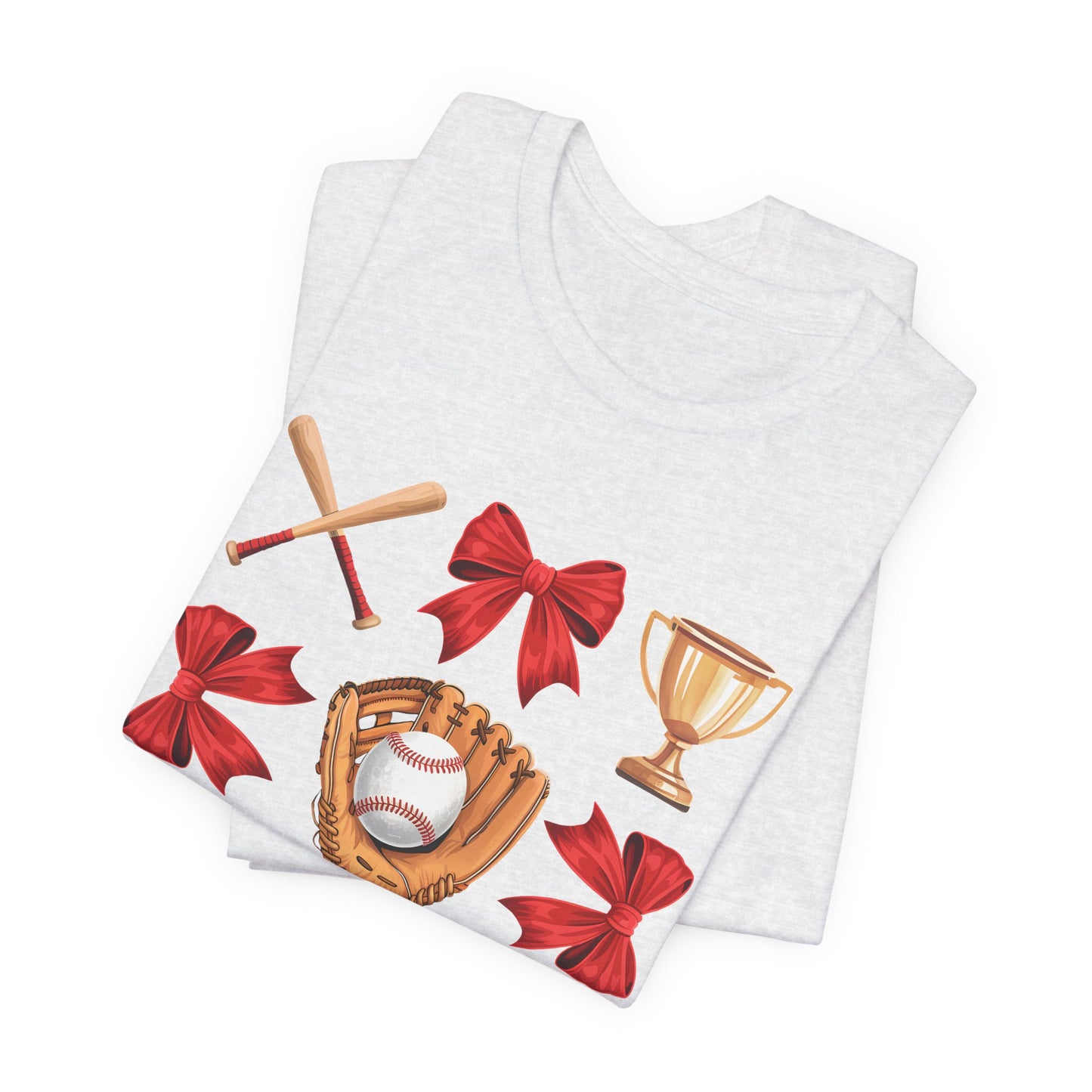 Baseball Icons Graphic Tee — Glove, Bat & Trophy Design