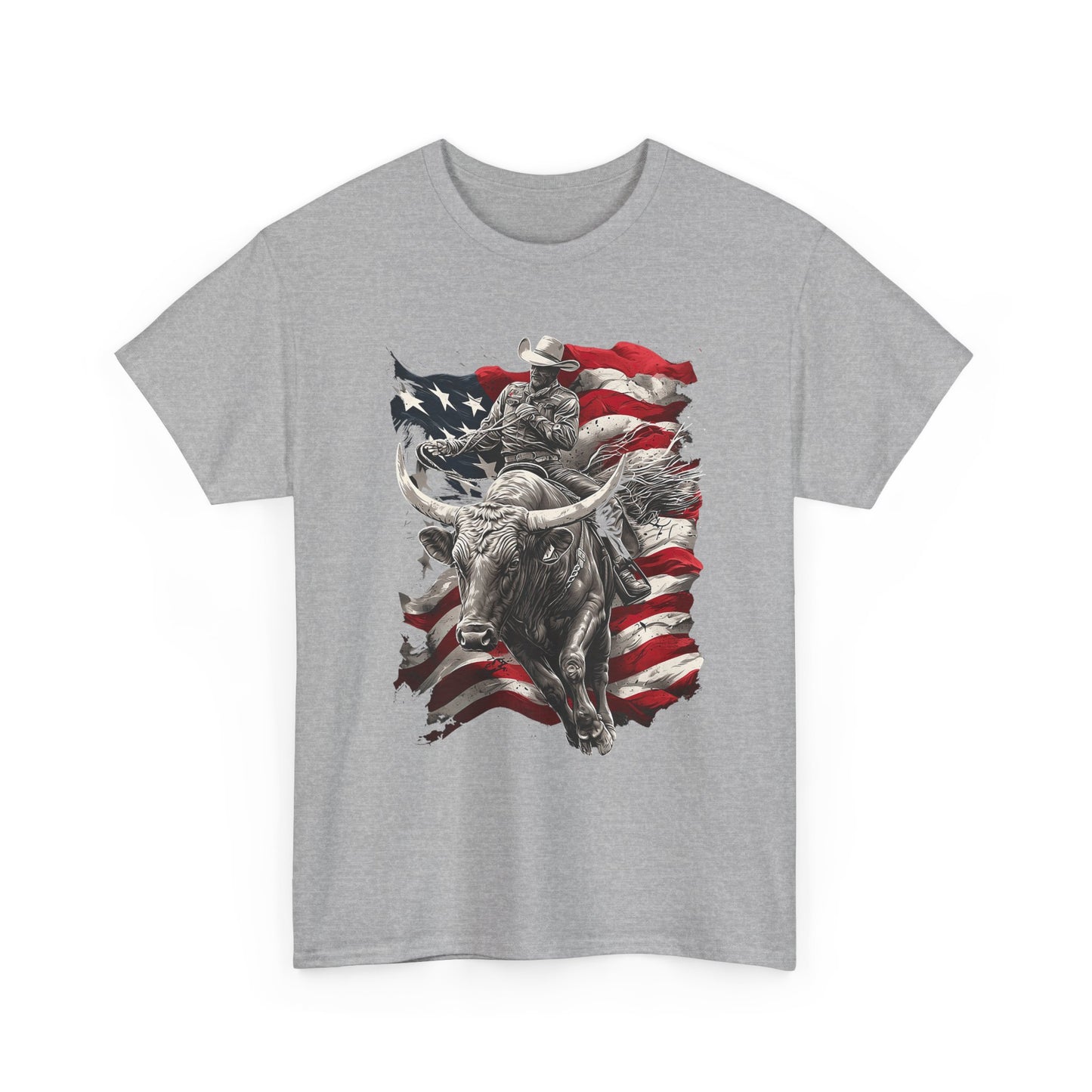 American Rodeo Bull Rider T-Shirt — Patriotic Flag Western Tee