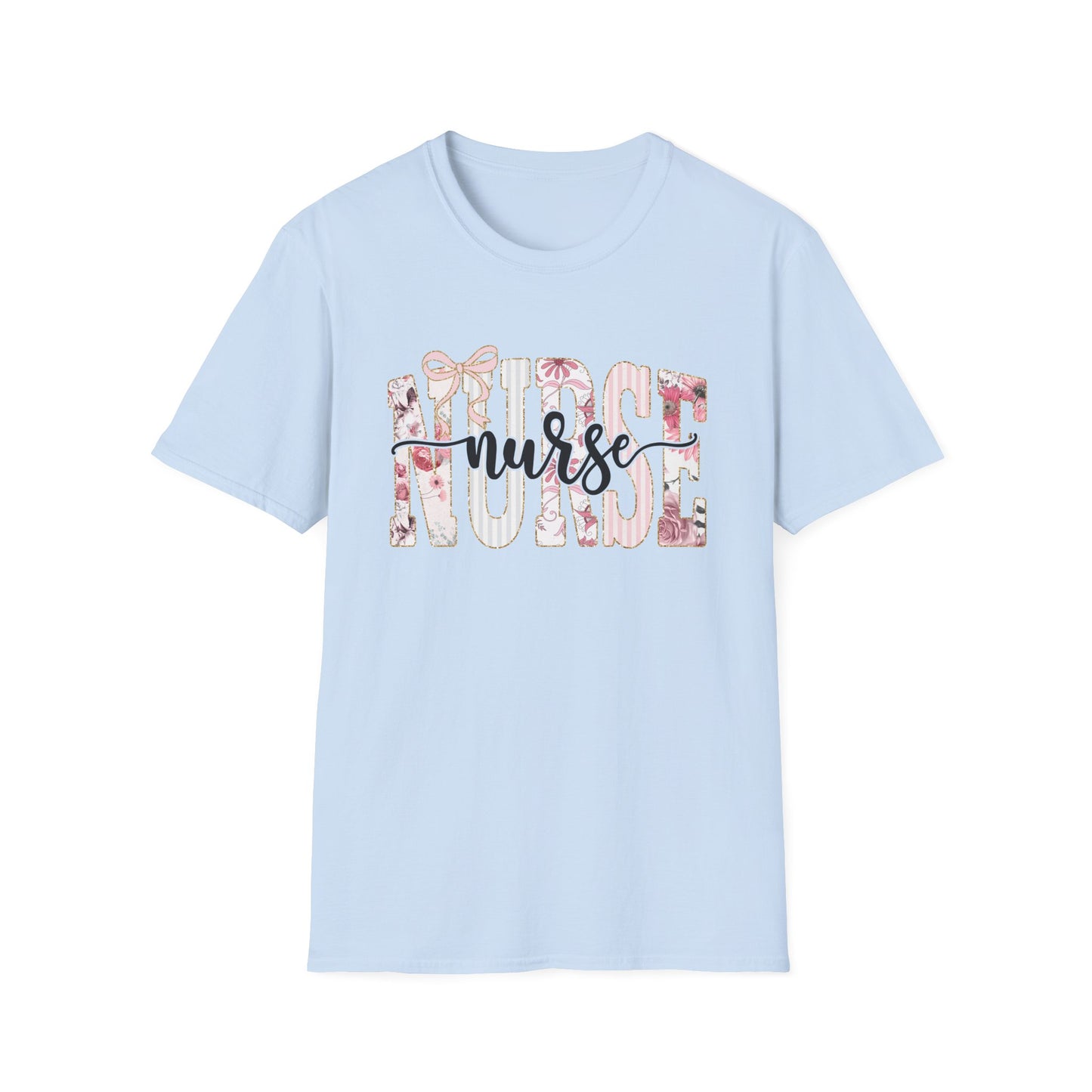 Nurse Floral Graphic Tee — 'Nurse' Script Over Pink Floral Block Letters