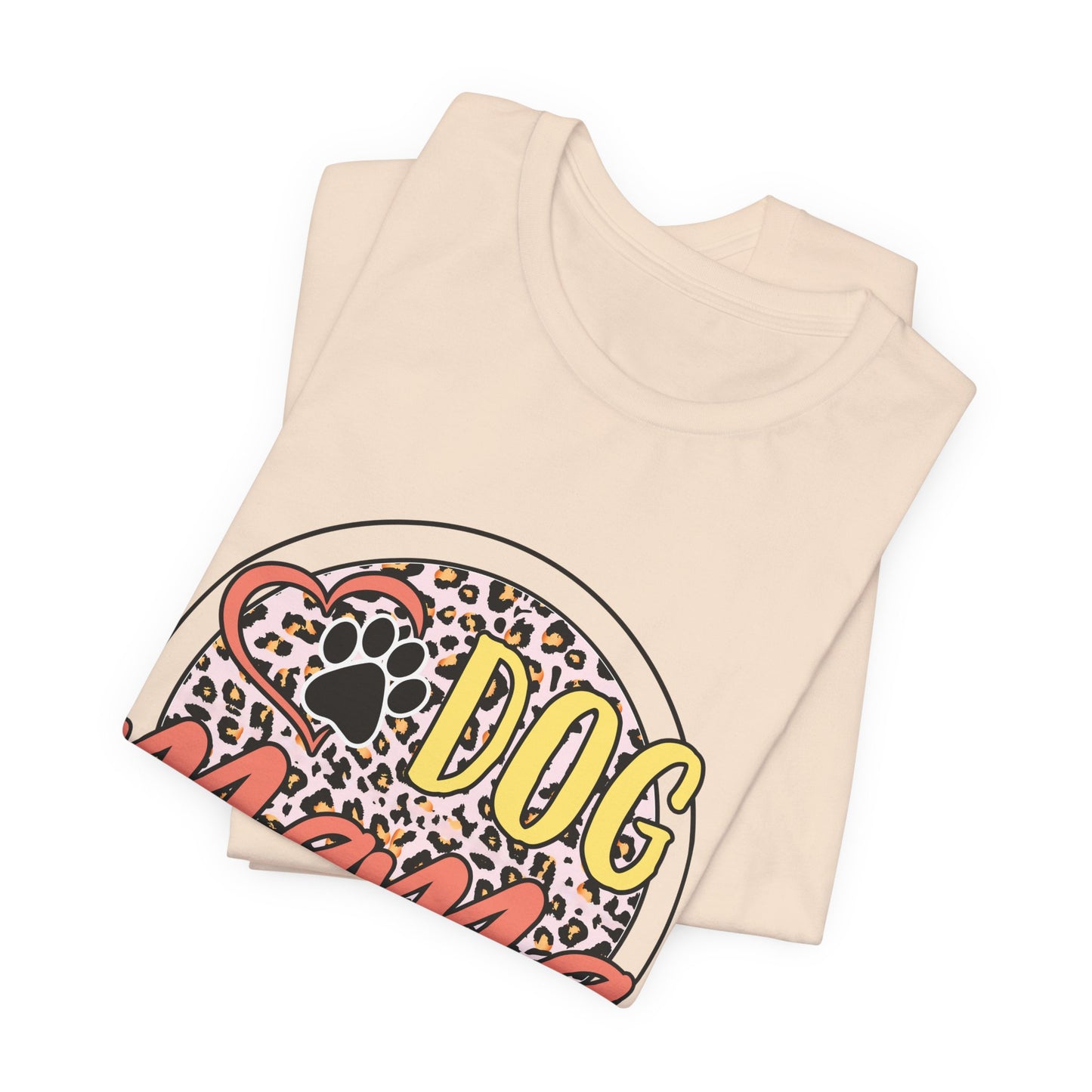 Dog Mama Leopard Circle Tee — Cute Paw Print Graphic T-Shirt for Women