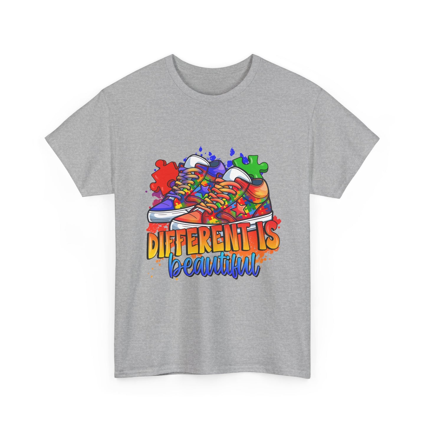 Different Is Beautiful Rainbow Puzzle Sneakers T-Shirt – Autism Awareness Tee