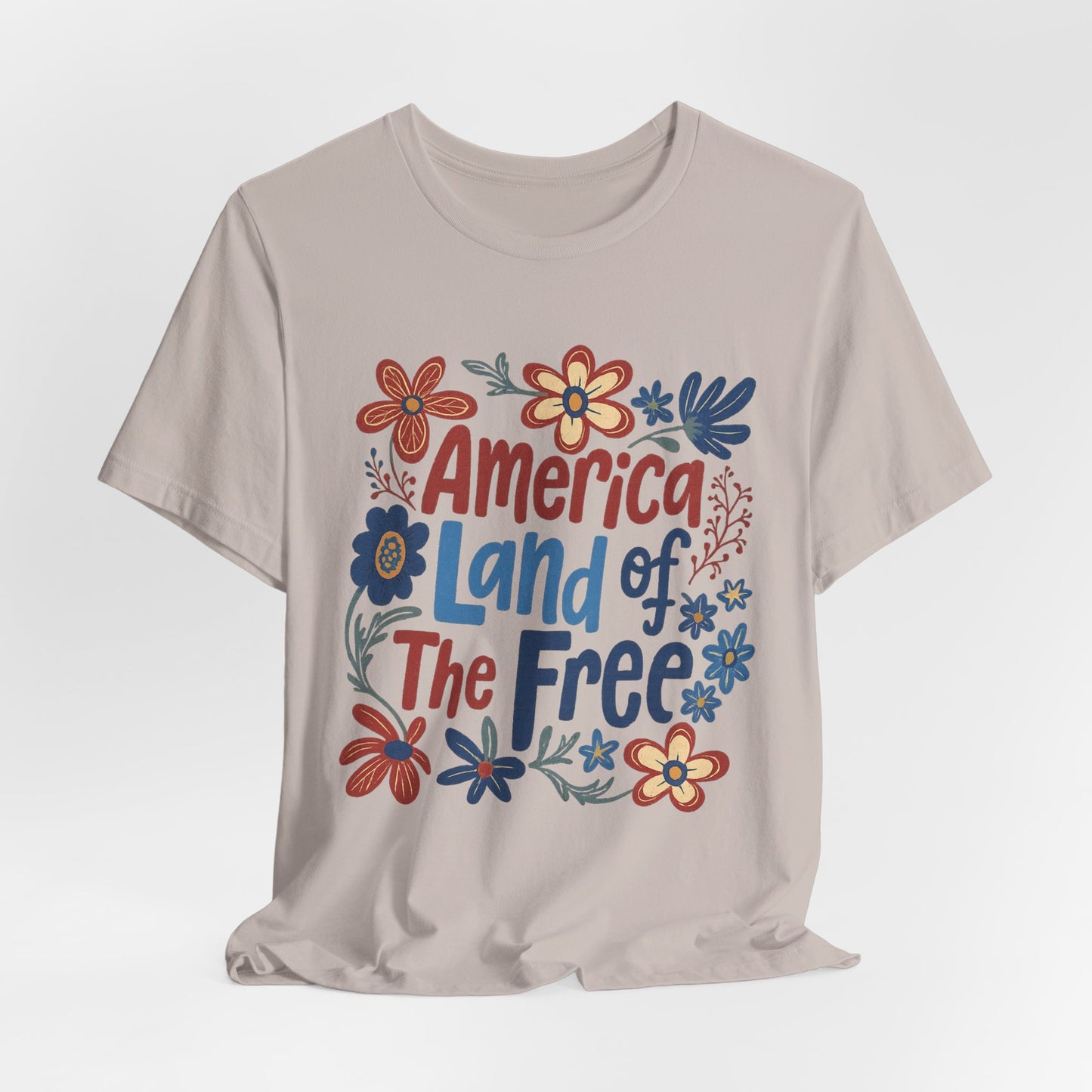 America Land of the Free Tee — Patriotic Floral 4th of July T-Shirt