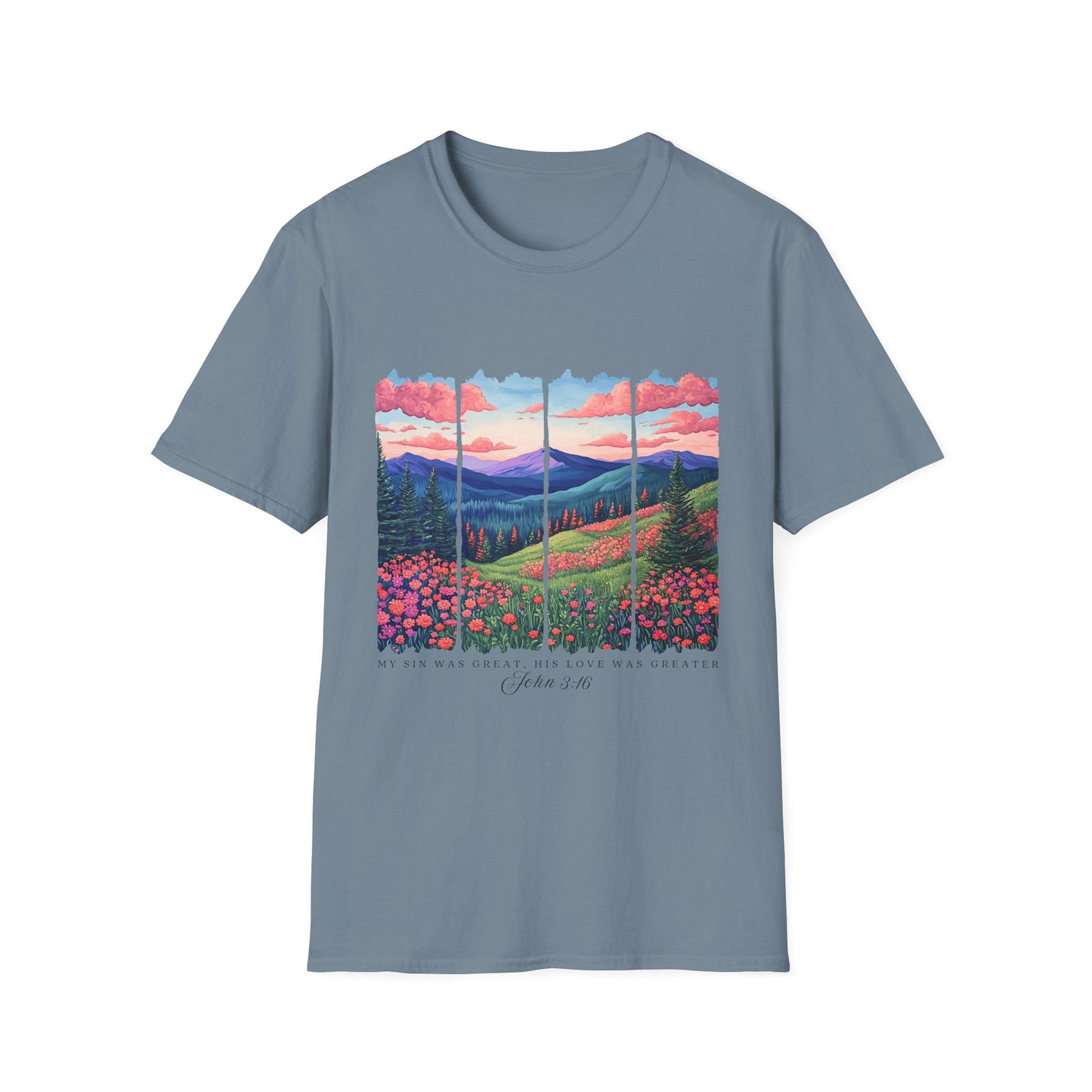Scenic Mountain Sunset T-Shirt — Wildflower Valley Landscape Tee