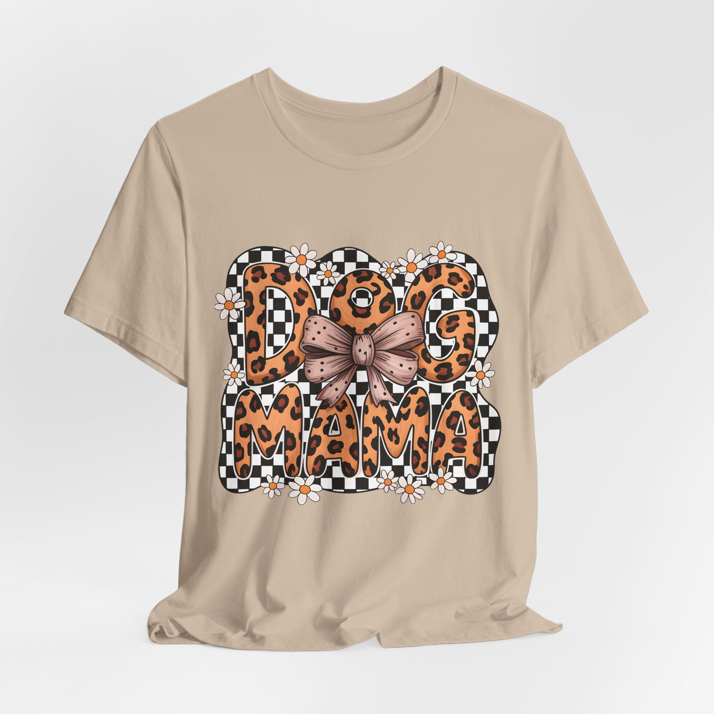 Dog Mama Leopard Print Tee — Floral Bow Pet Lover T‑Shirt
