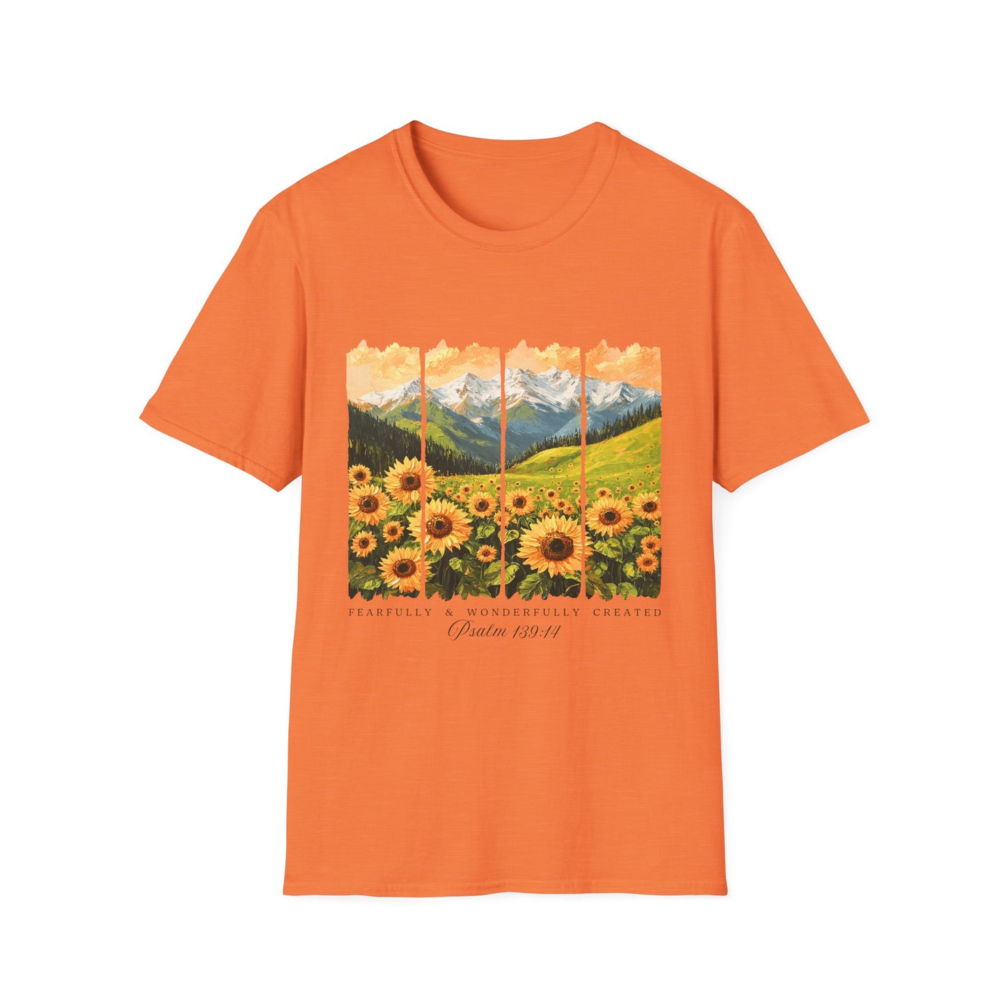 Sunflower Mountain Poster T-Shirt — Scenic Field & Peaks Graphic Tee