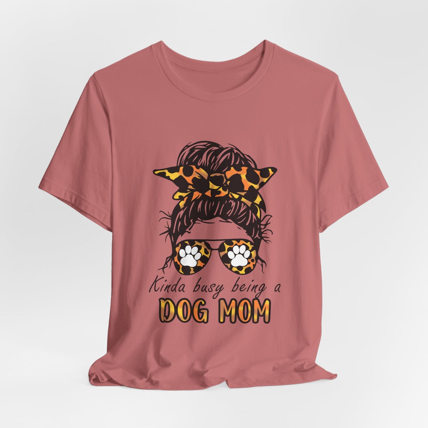 Dog Mom T-Shirt – "Kinda Busy Being a Dog Mom" Leopard Print Messy Bun Tee