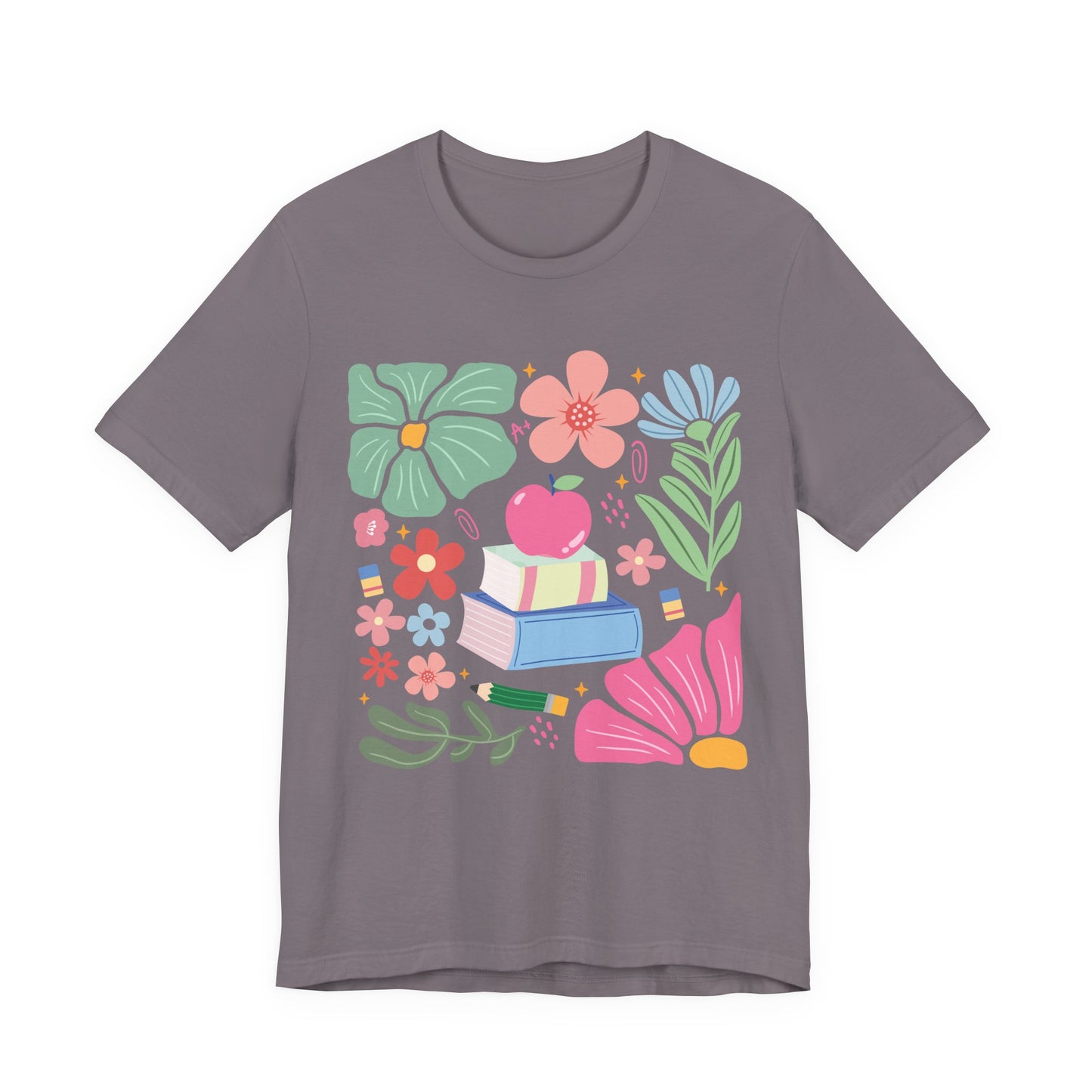 Floral Books & Apple Tee — Cute Spring Reading T-Shirt