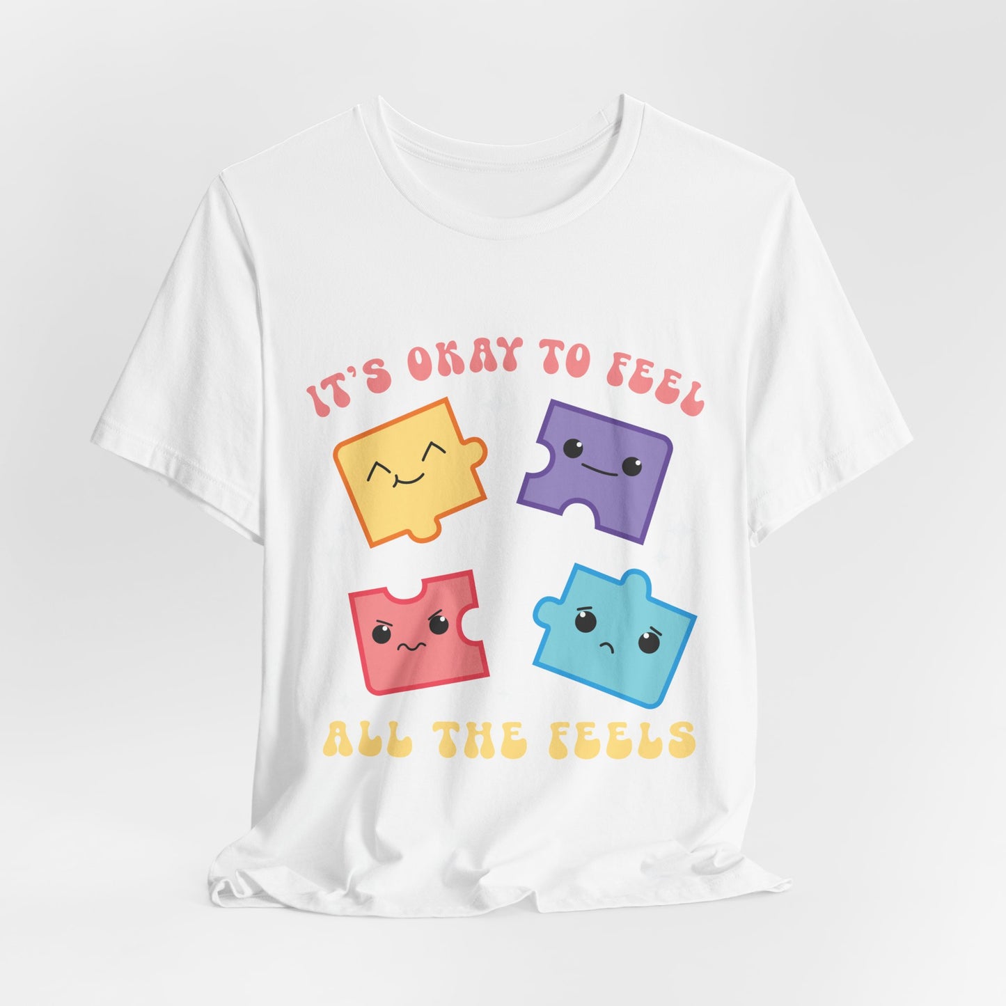 “It’s Okay to Feel” Puzzle Pieces Tee — Mental Health Awareness Comfort Shirt