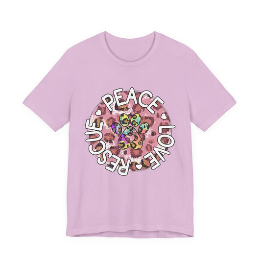 Peace Love Rescue Graphic Tee — Pet Rescue Paw Print Shirt