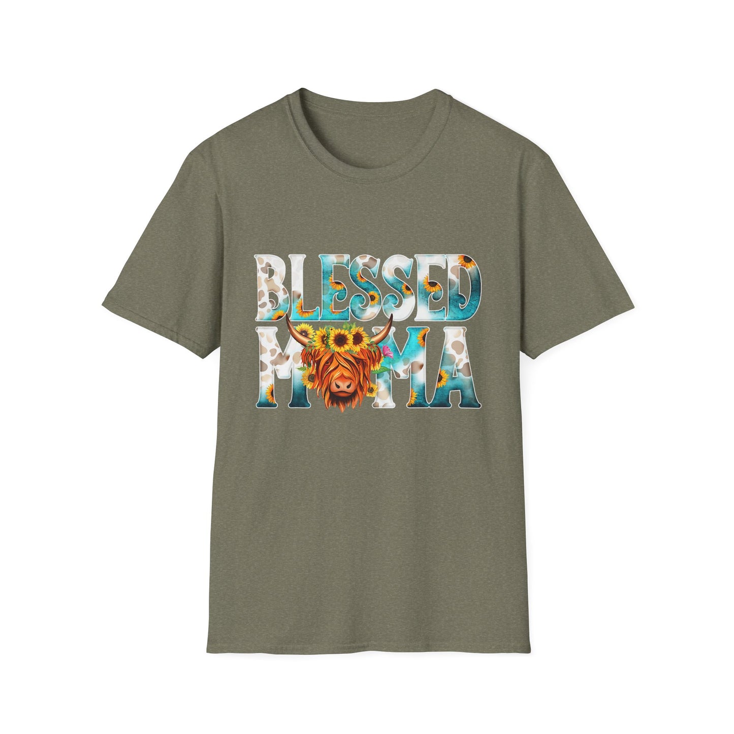 Blessed Mama T-Shirt — Floral Highland Cow Mother's Day Tee