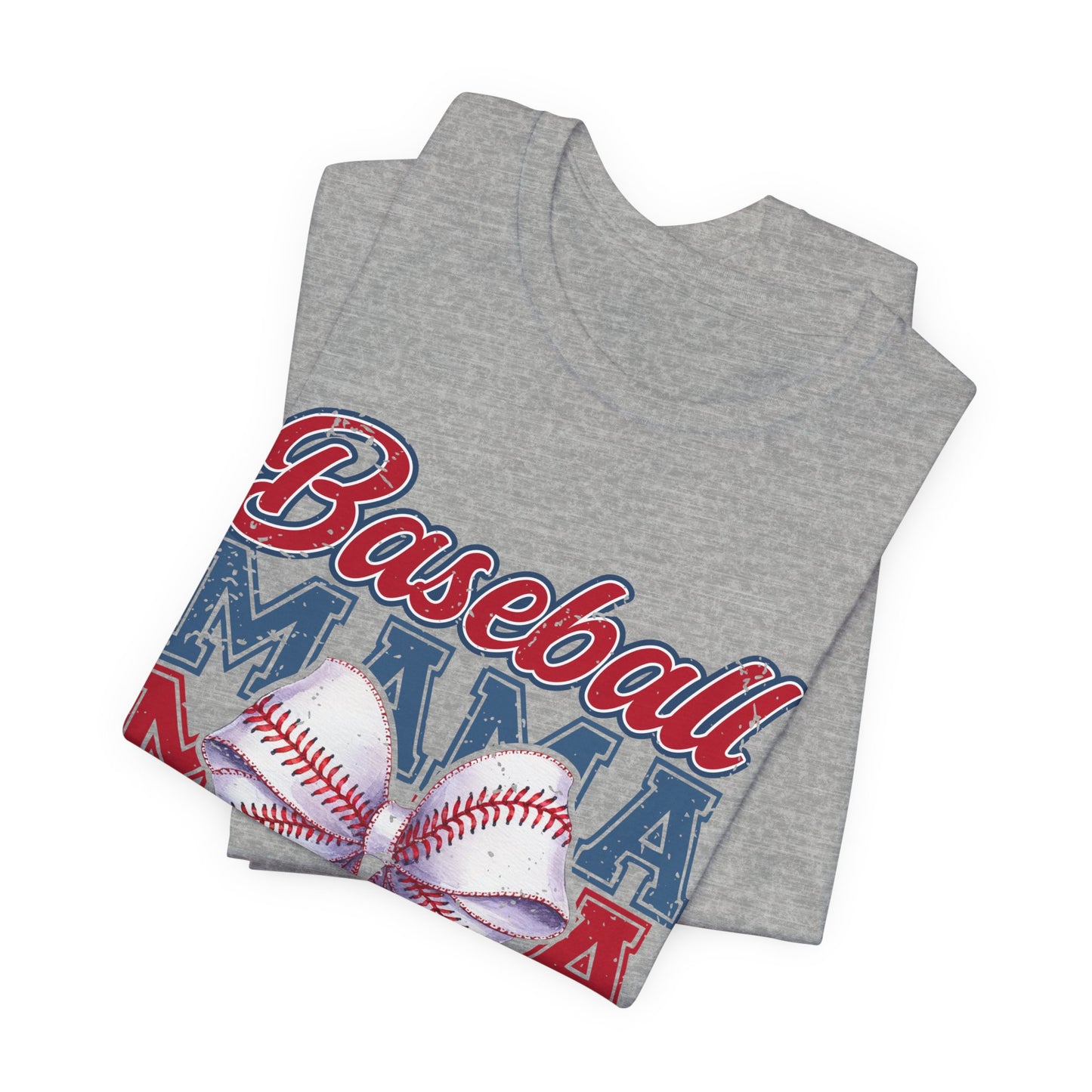 Baseball Mama Tee – Patriotic Bow Soft Cotton T‑Shirt for Baseball Moms