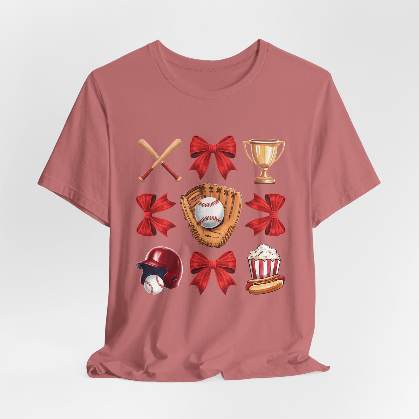 Baseball Icons Graphic Tee — Glove, Bat & Trophy Design