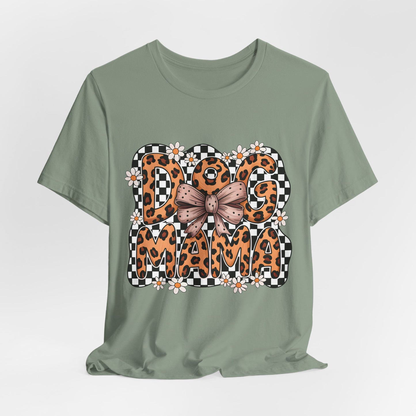 Dog Mama Leopard Print Tee — Floral Bow Pet Lover T‑Shirt