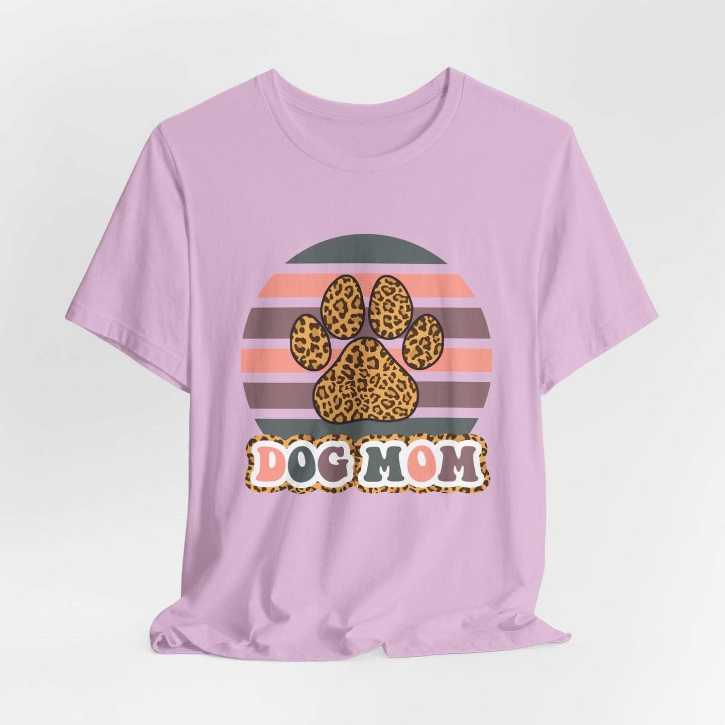 Dog Mom Leopard Paw Tee — Retro Striped Pet Lover T‑Shirt