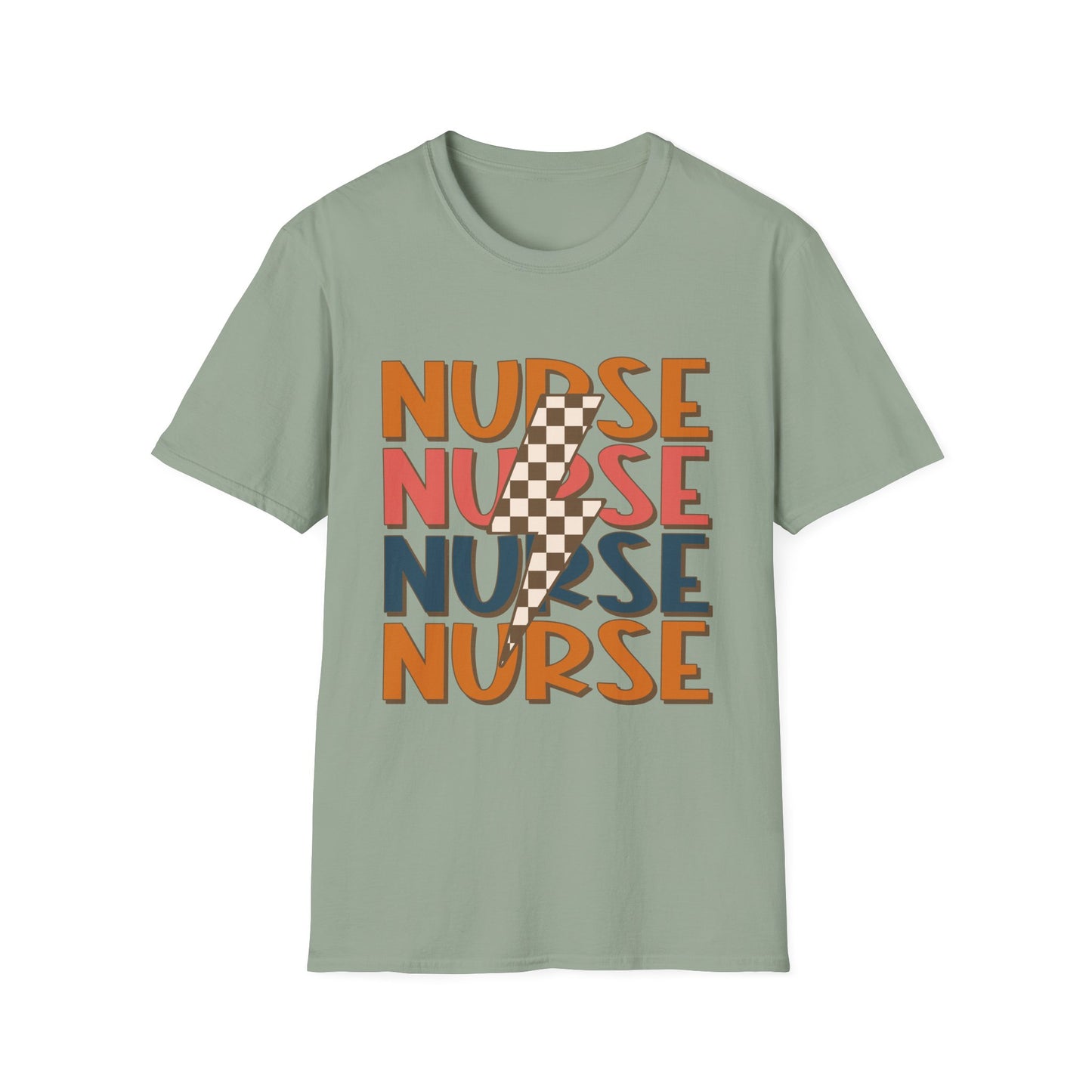 Nurse Retro Stripe T-Shirt — Vintage Checkerboard Scrub Tee for Nurses