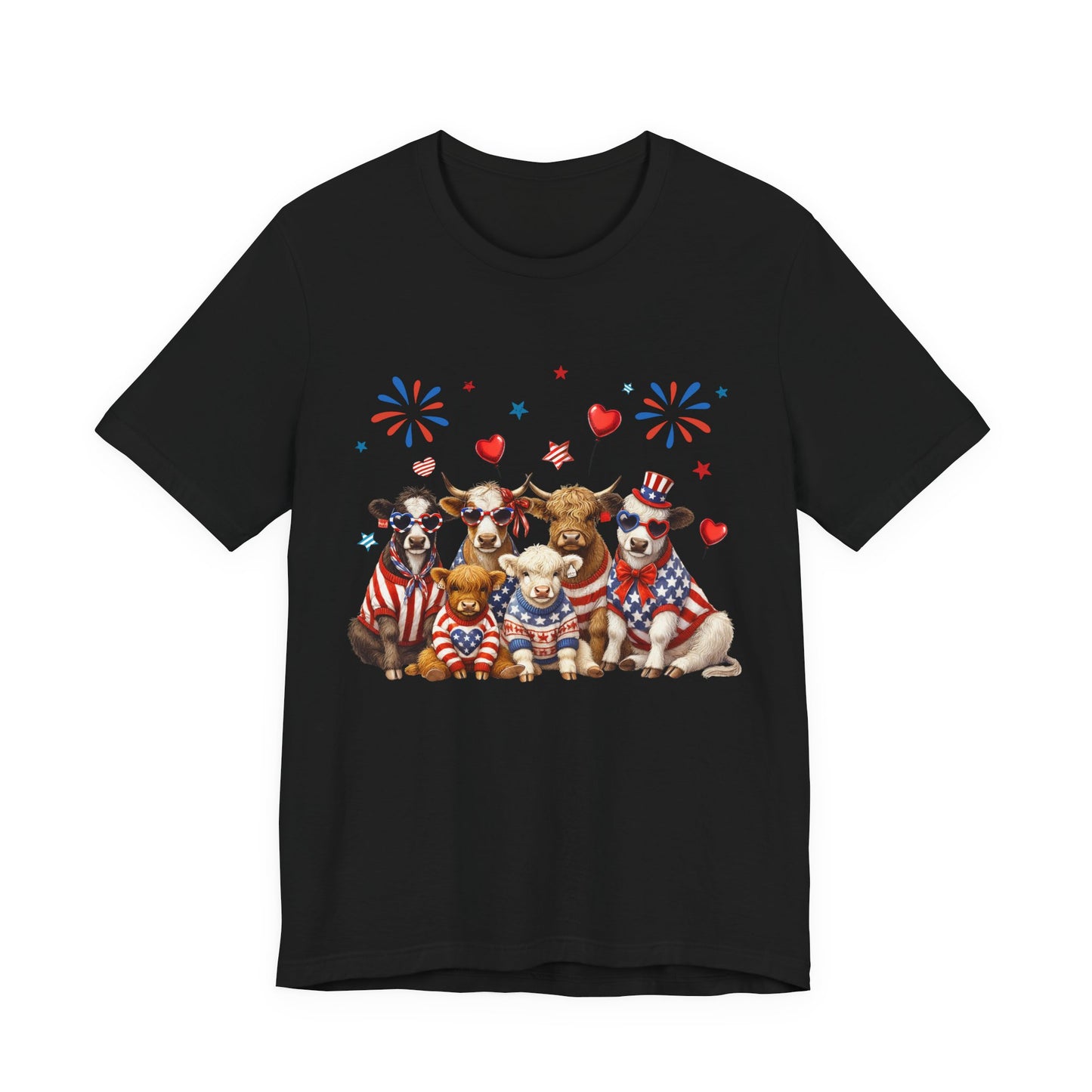 Patriotic CowsT-Shirt — Cute Cows in USA Outfit 4th of July Tee