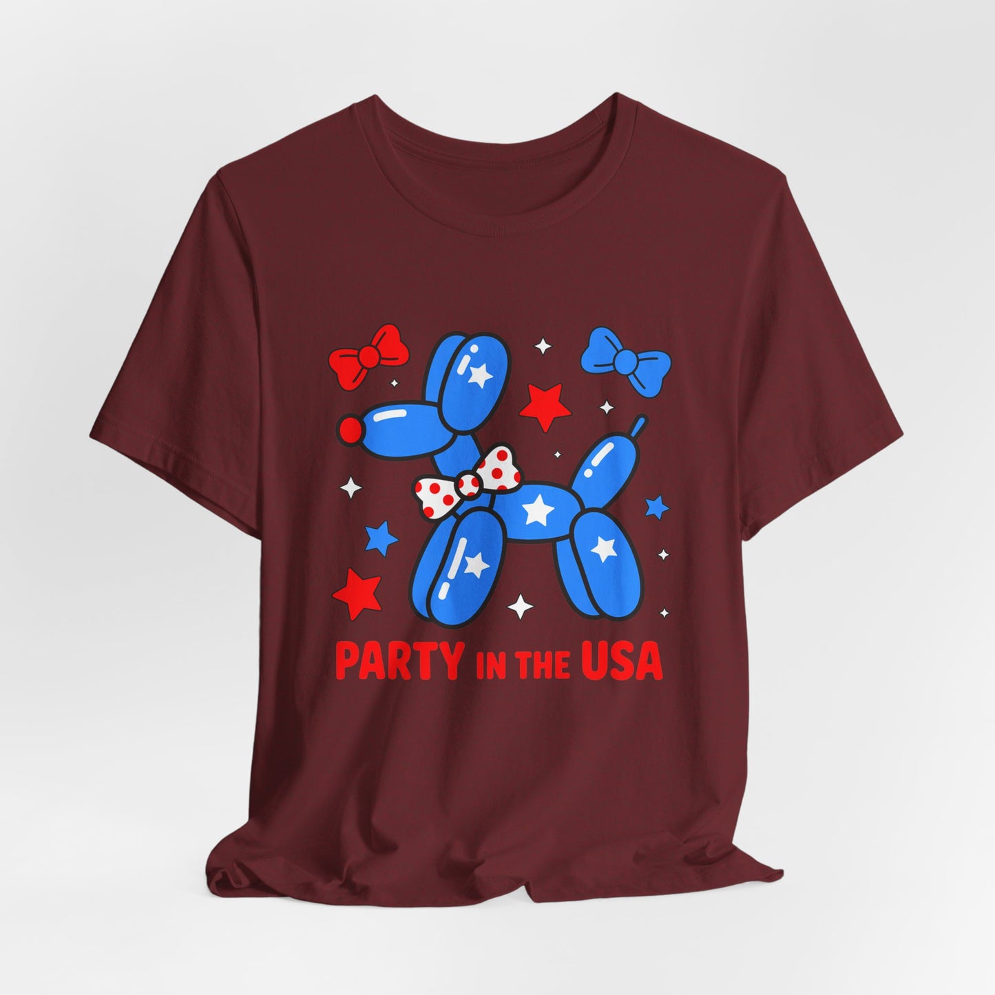 Party in the USA Balloon Dog Tee – Patriotic 4th of July Graphic T-Shirt